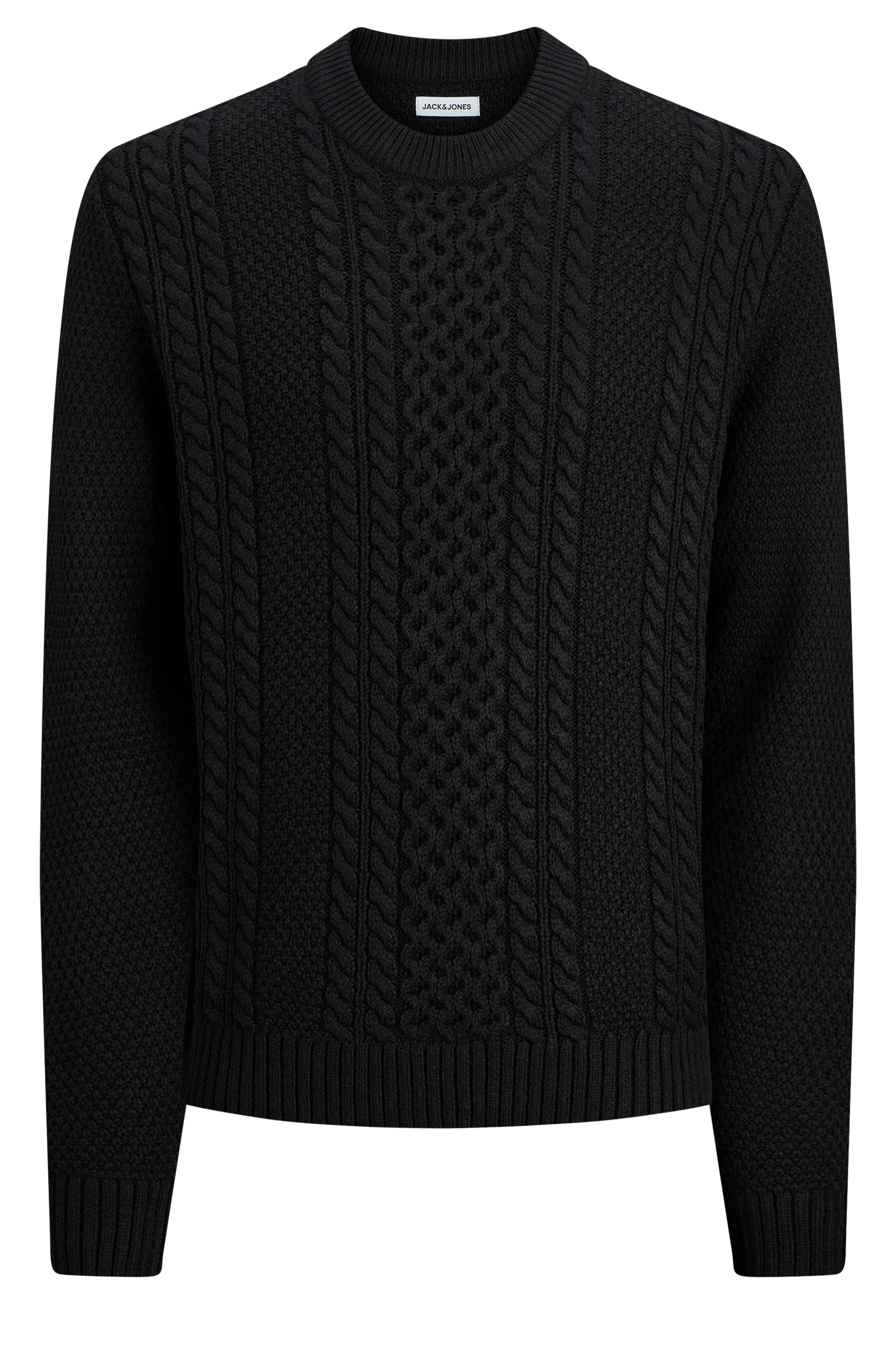 JACK & JONES Big & Tall Black Cable Knit Jumper | BadRhino 3