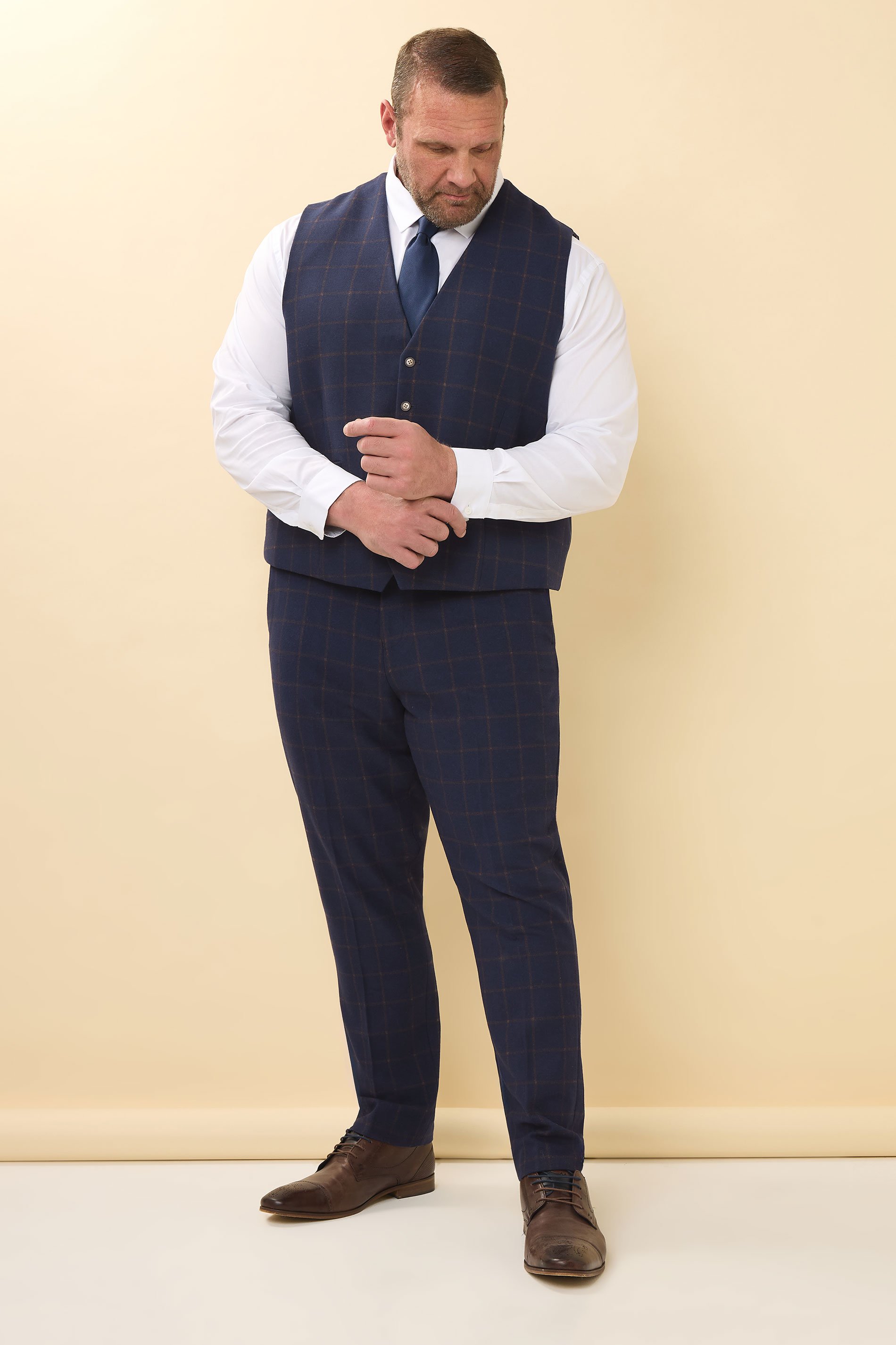 BadRhino Tailoring Big & Tall Navy Blue & Rust Orange Tweed Waistcoat | BadRhino 4