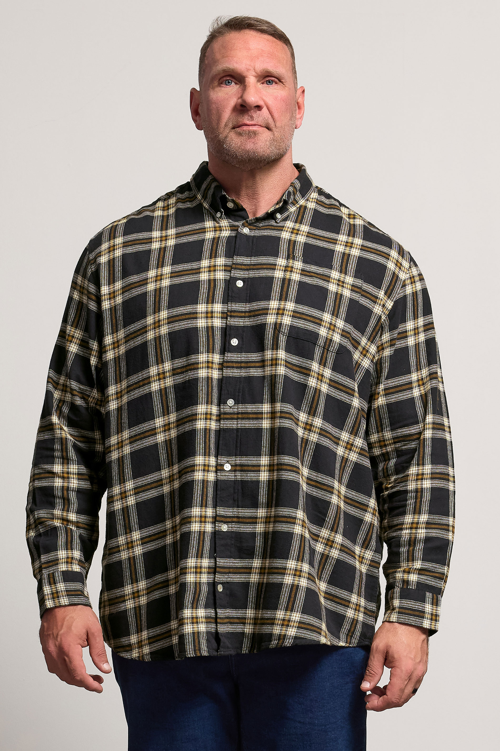 JACK & JONES Big & Tall Black Classic Flannel Checked Shirt | BadRhino 1
