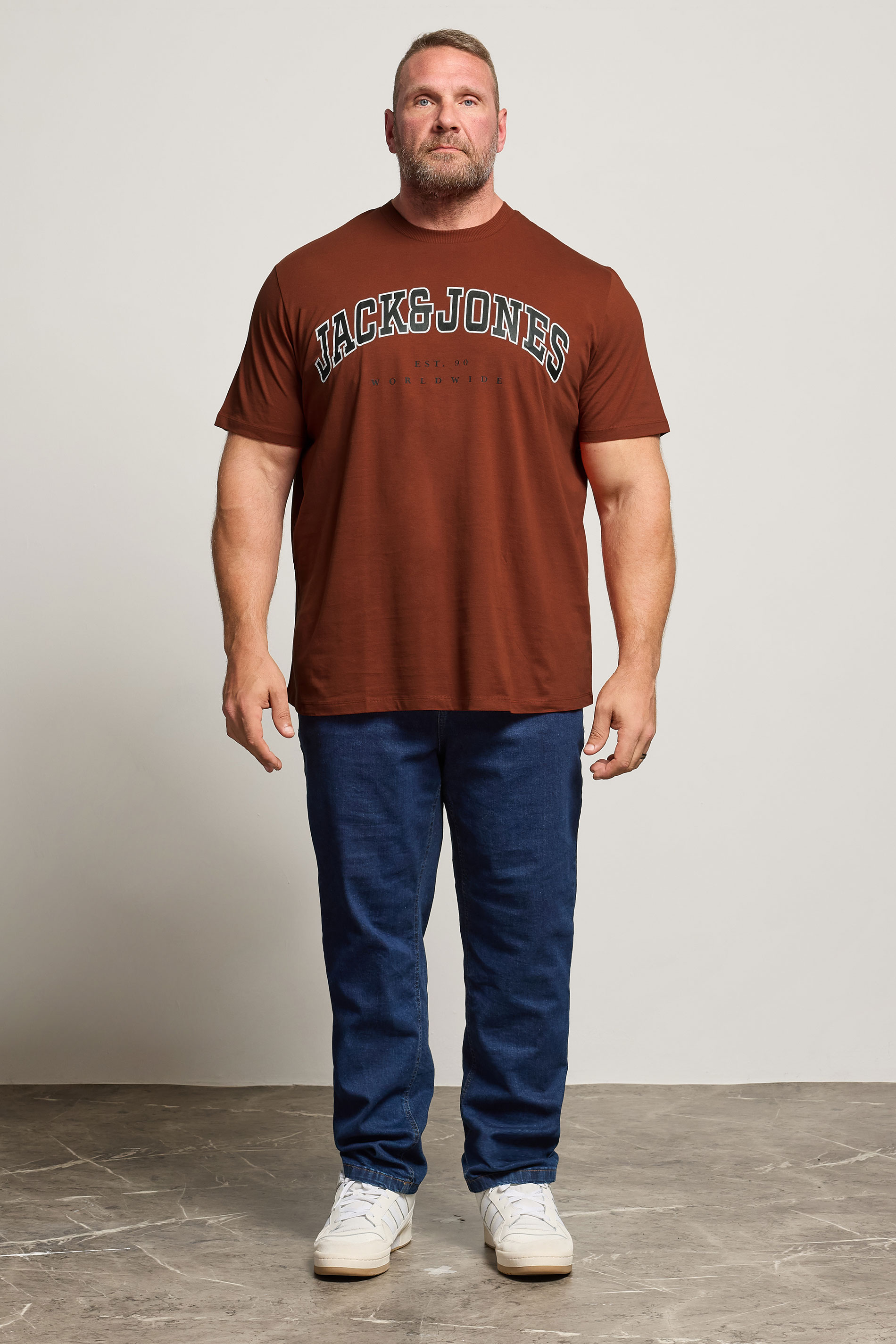 JACK & JONES Big & Tall Burnt Henna Red Varsity Logo T-Shirt | BadRhino 2