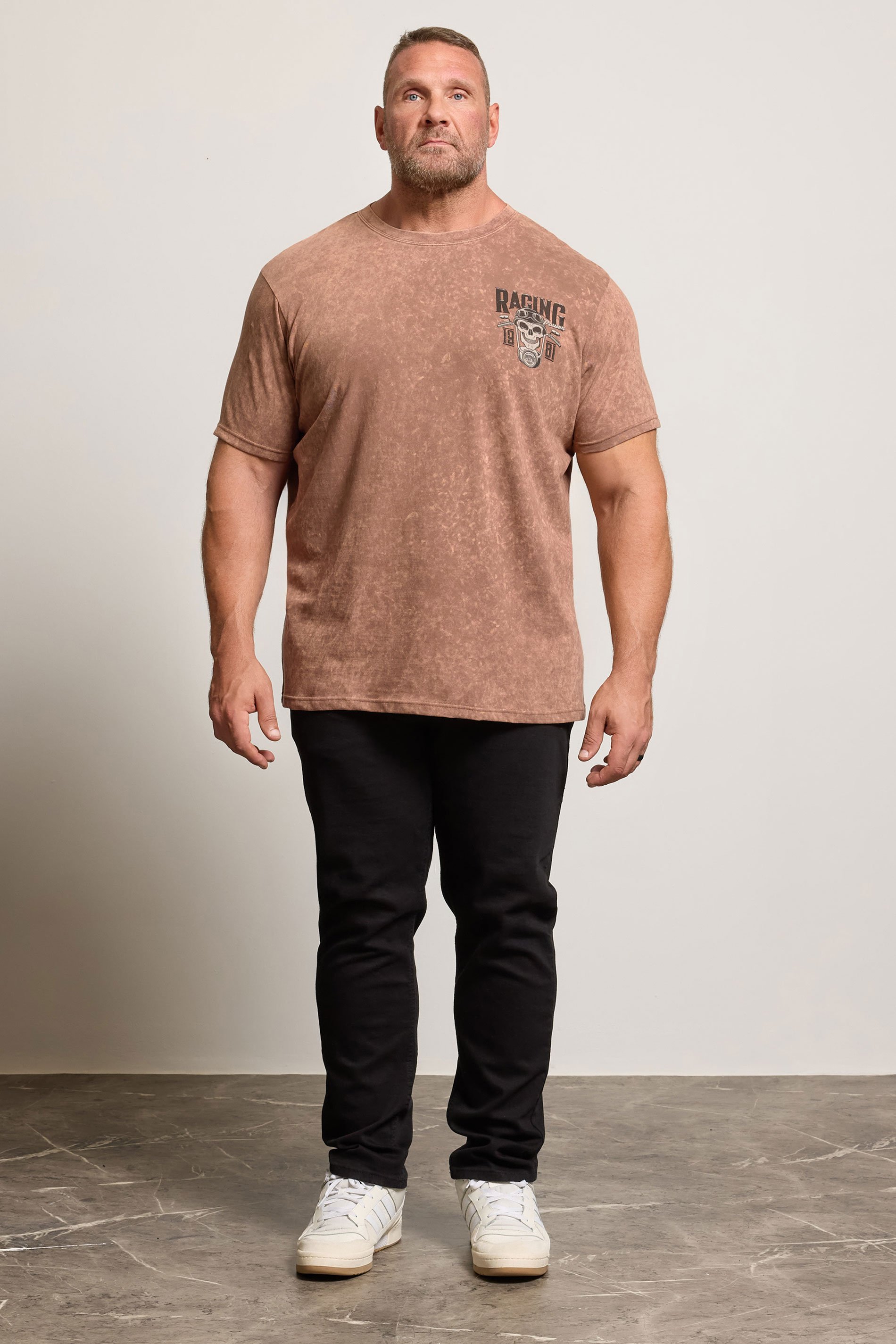 BadRhino Big & Tall Brown Acid Wash Skull Graphic T-Shirt | BadRhino 2