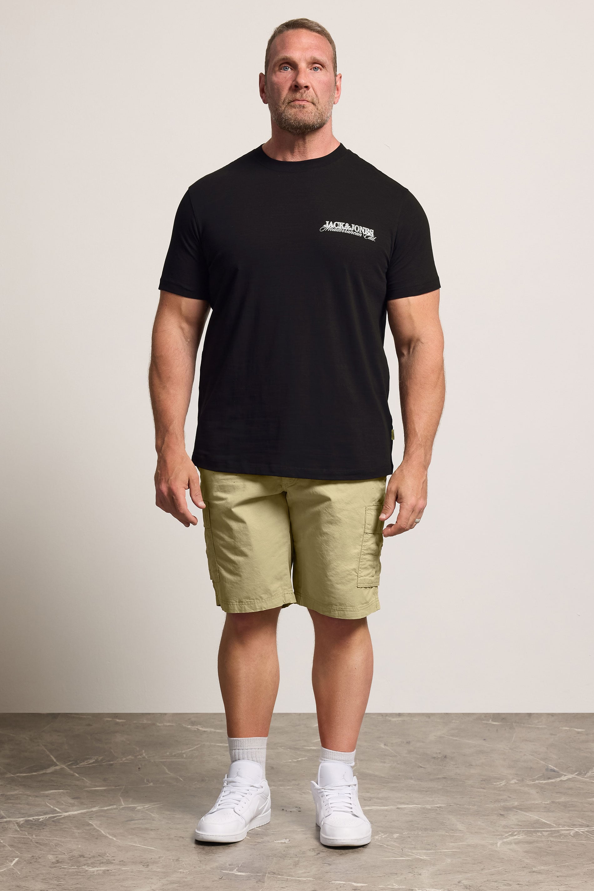 JACK & JONES Big & Tall 2 PACK Neutral And Olive Green Cargo Shorts | BadRhino 4