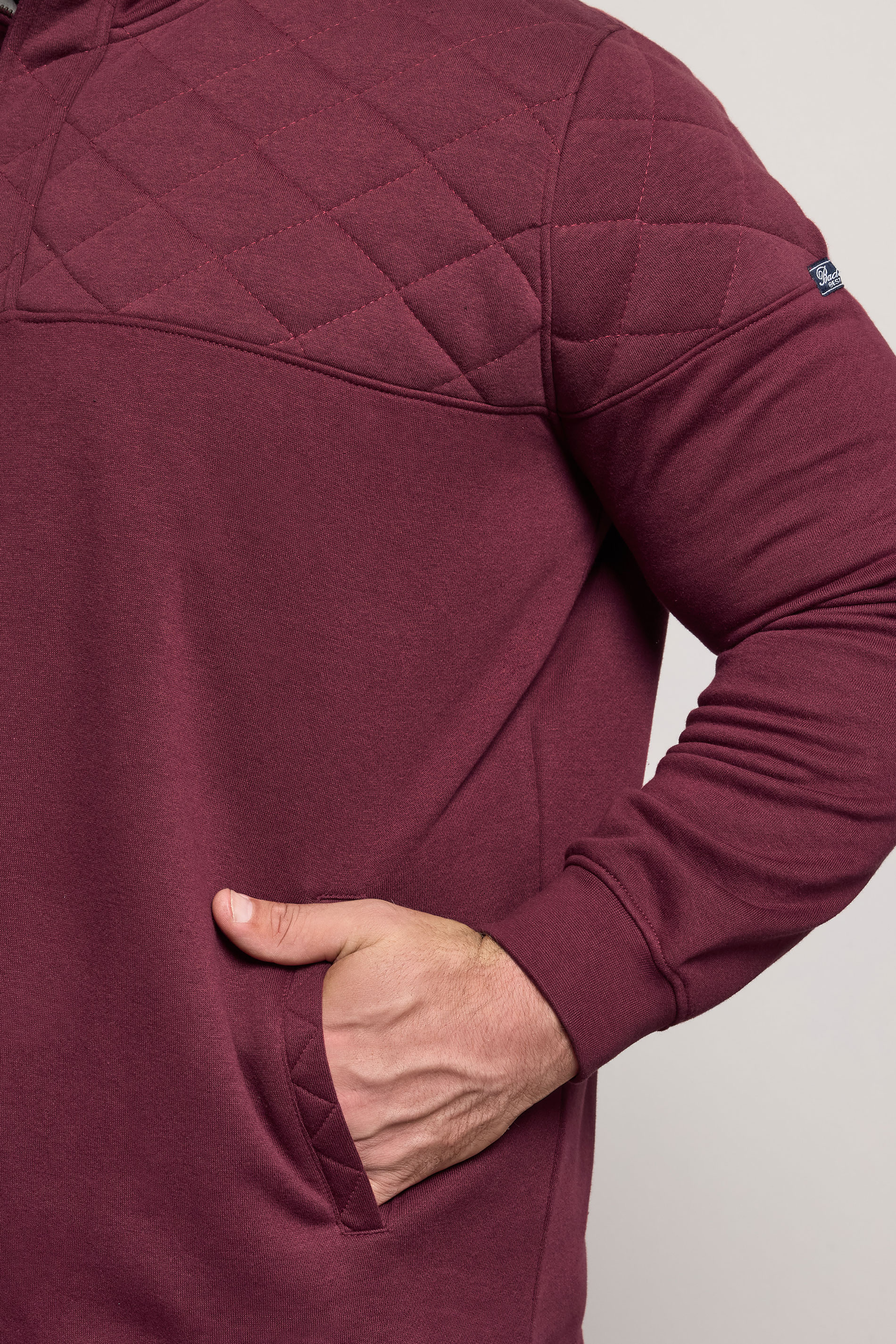 BadRhino Big & Tall Burgundy Red Diamond Quilted Quarter Zip Sweatshirt | BadRhino 4