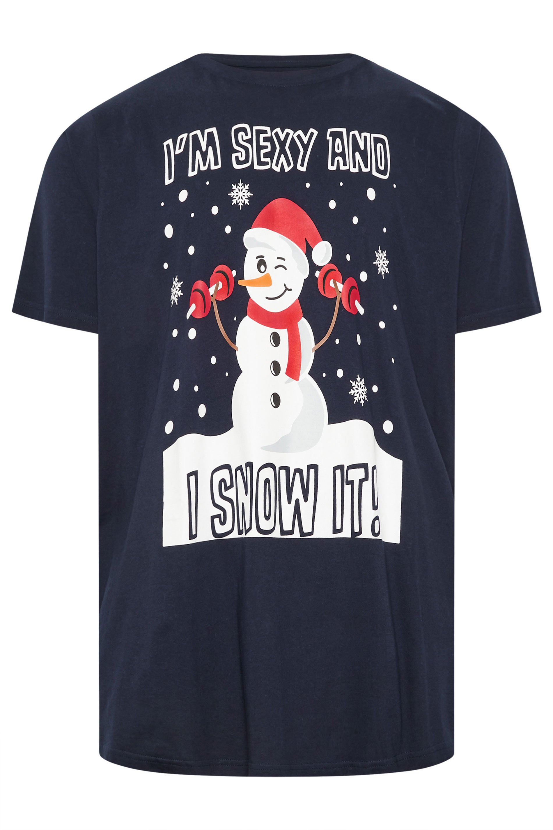 BadRhino Big & Tall Navy Blue Snowman Graphic Christmas T-Shirt | BadRhino 4