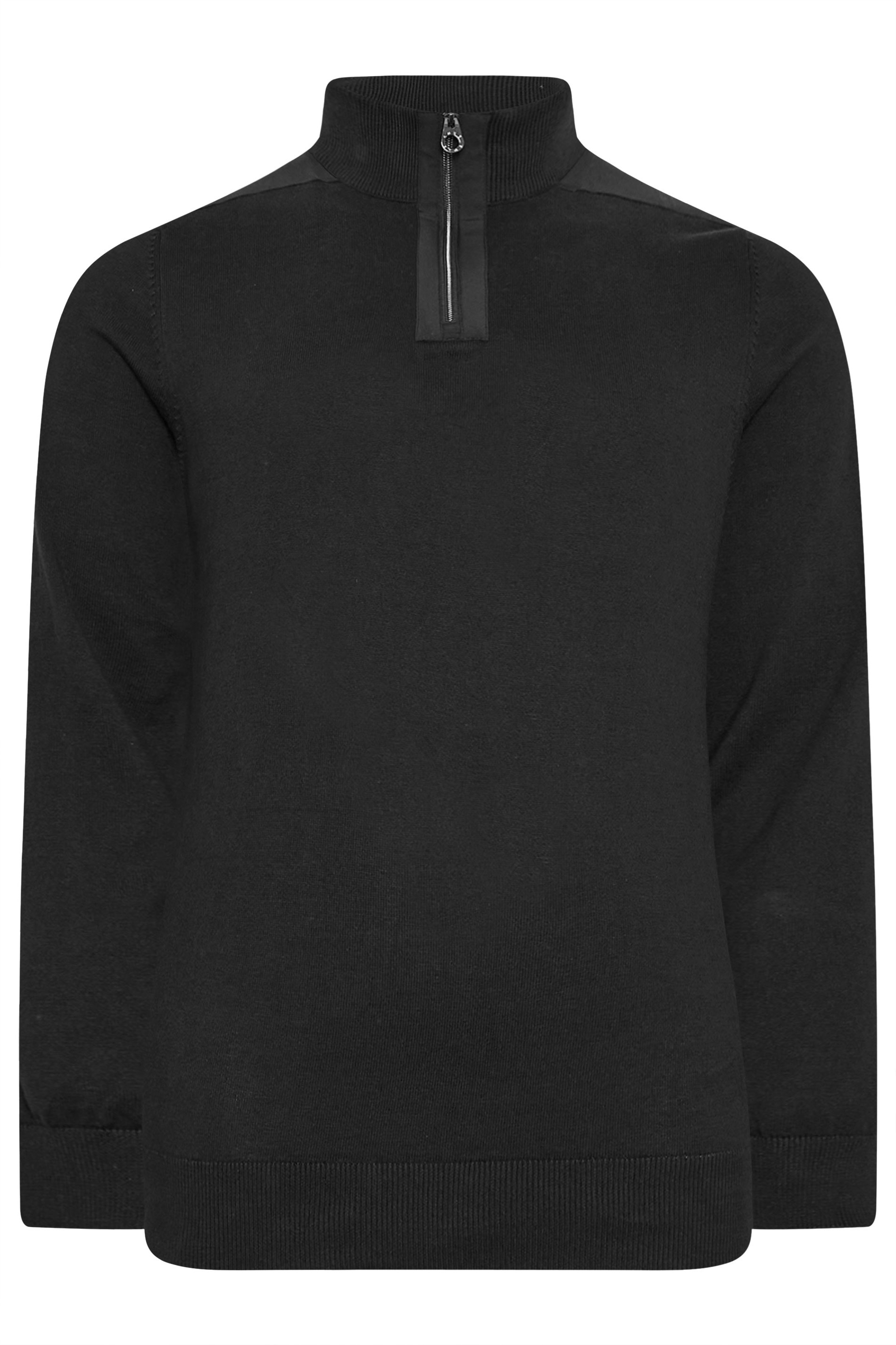 LUKE 1977 Big & Tall Black Quarter Zip Knit Jumper | BadRhino 3