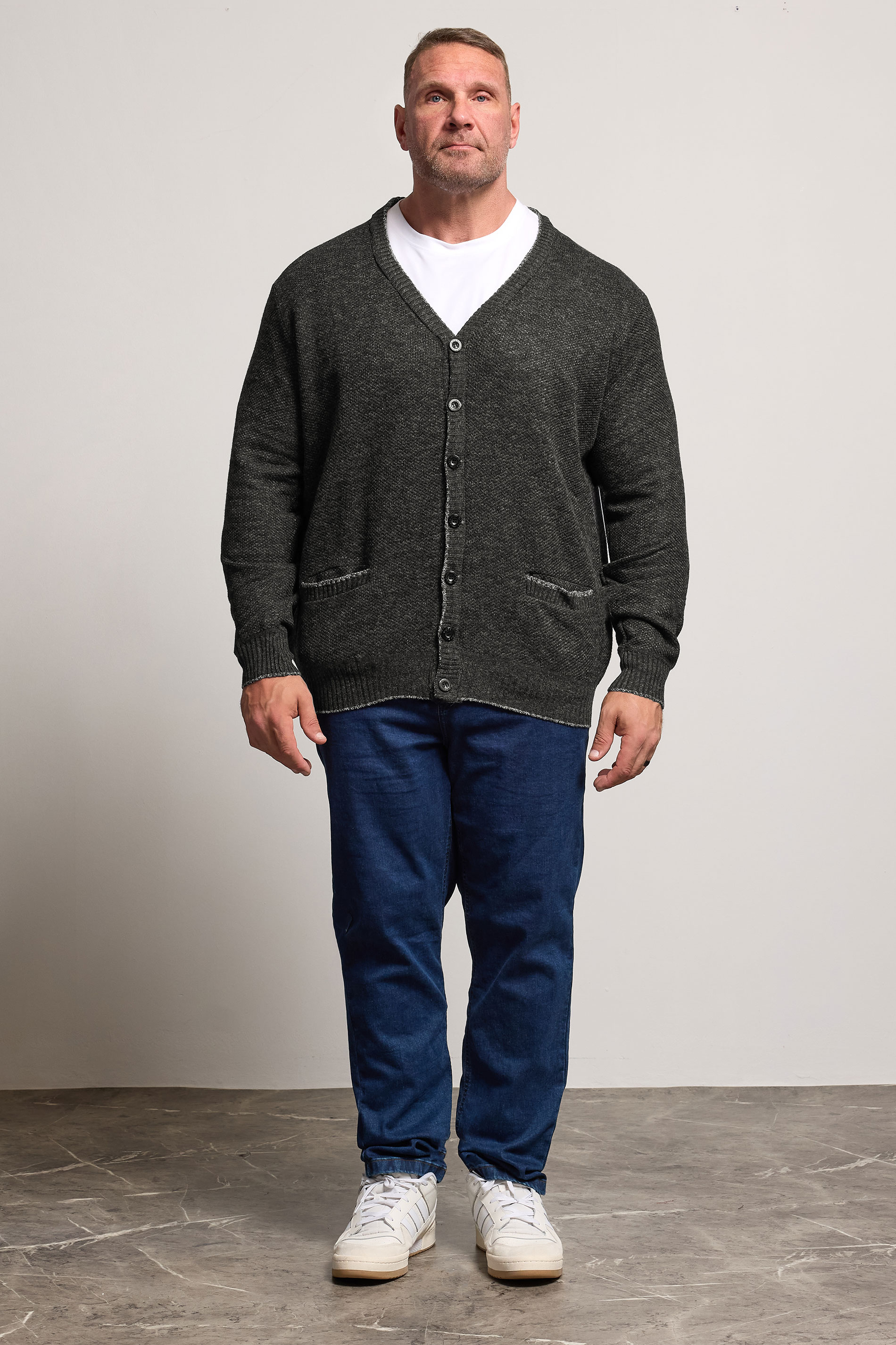 D555 Big & Tall Charcoal Grey Marl Knitted Cardigan | BadRhino 2