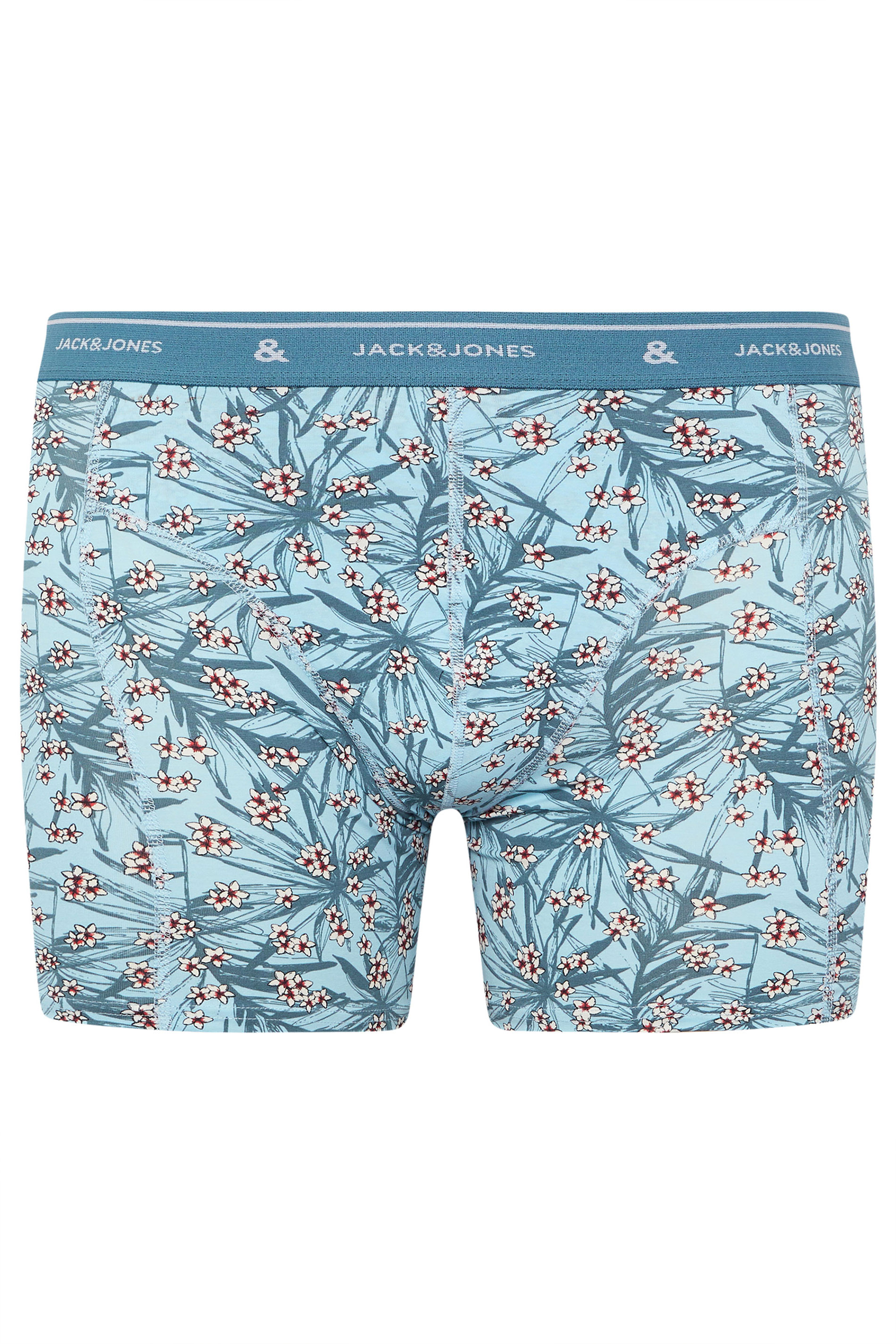 JACK & JONES Big & Tall 3 Pack Chambray Blue Floral Patterned Boxers | BadRhino 5