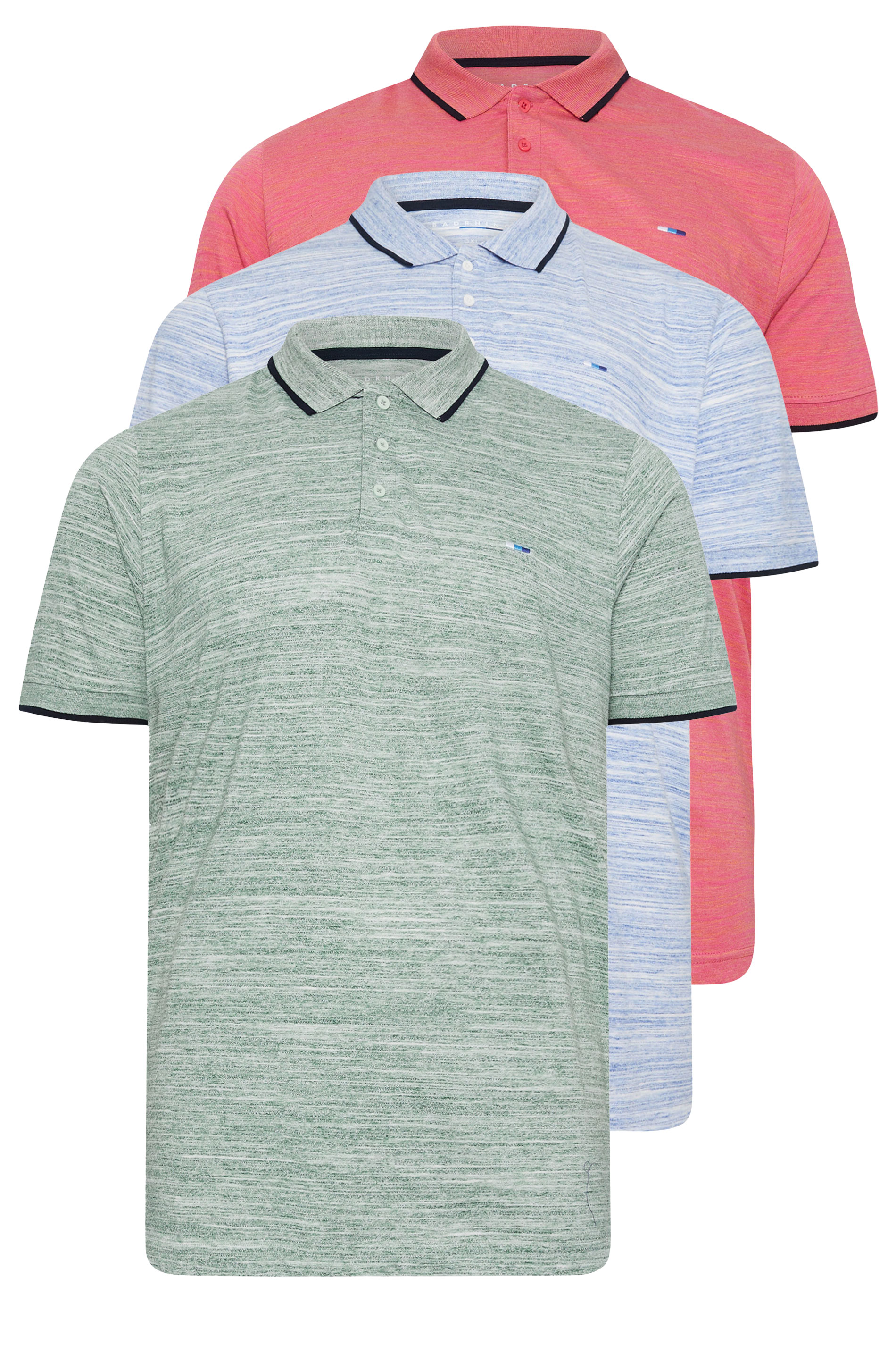 BadRhino Big & Tall Green/Blue/Pink 3 PACK Injected Slub Polo Shirts | BadRhino 3