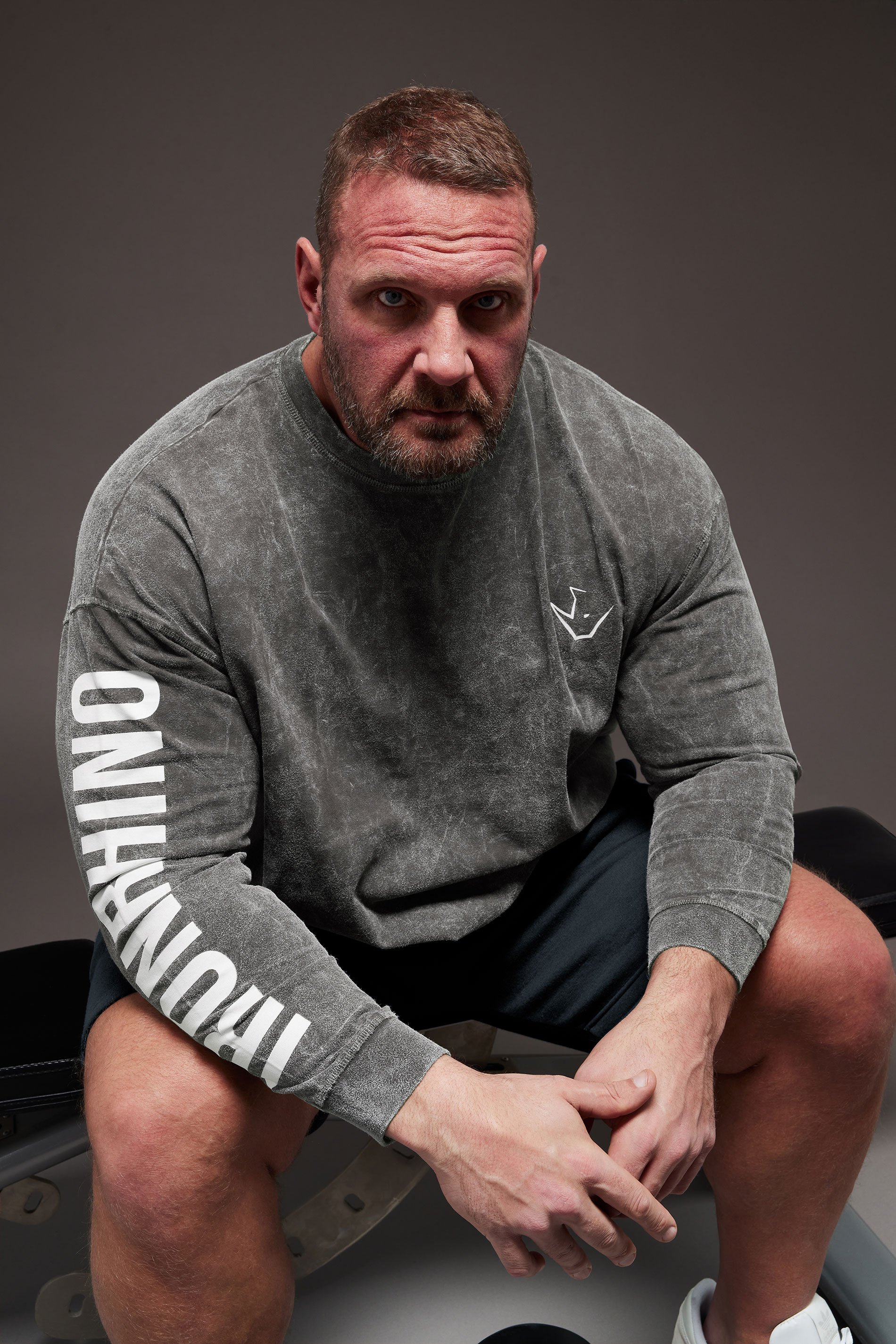 IronRhino Big & Tall Grey Long Sleeve Acid Wash T-Shirt | BadRhino 1