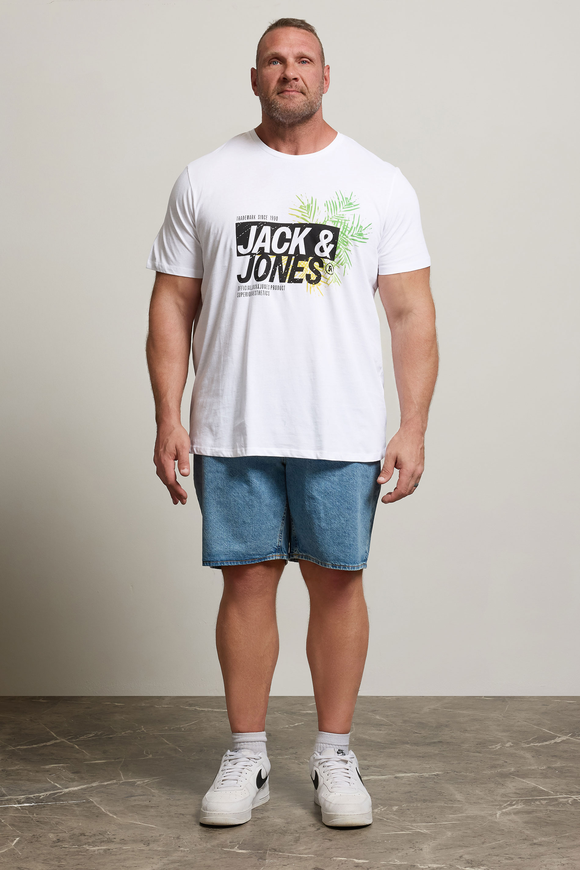 JACK & JONES Big & Tall White Contrast Logo Print T-Shirt | BadRhino 2