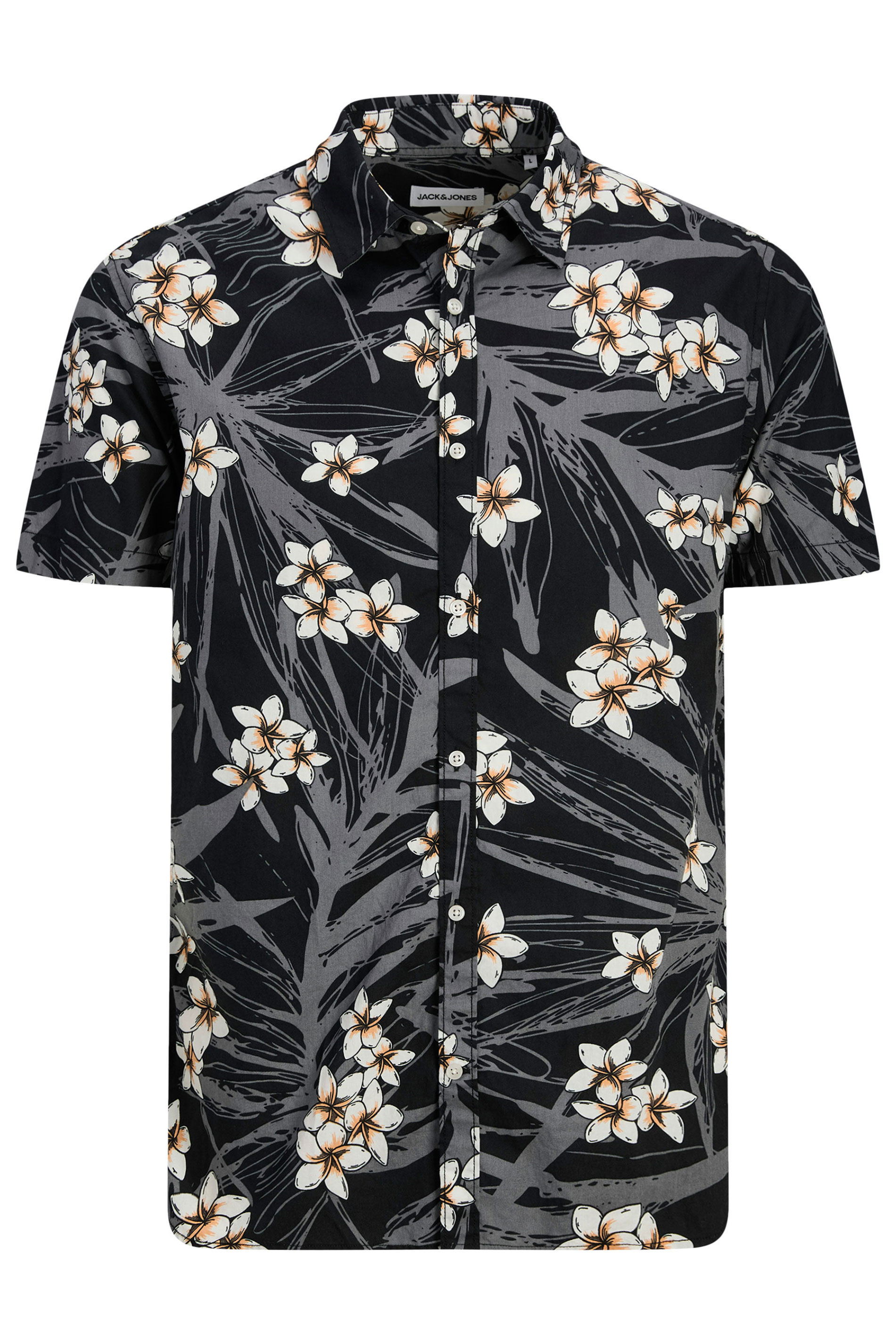 JACK & JONES Big & Tall Black Hawaiian Printed Shirt | BadRhino 2