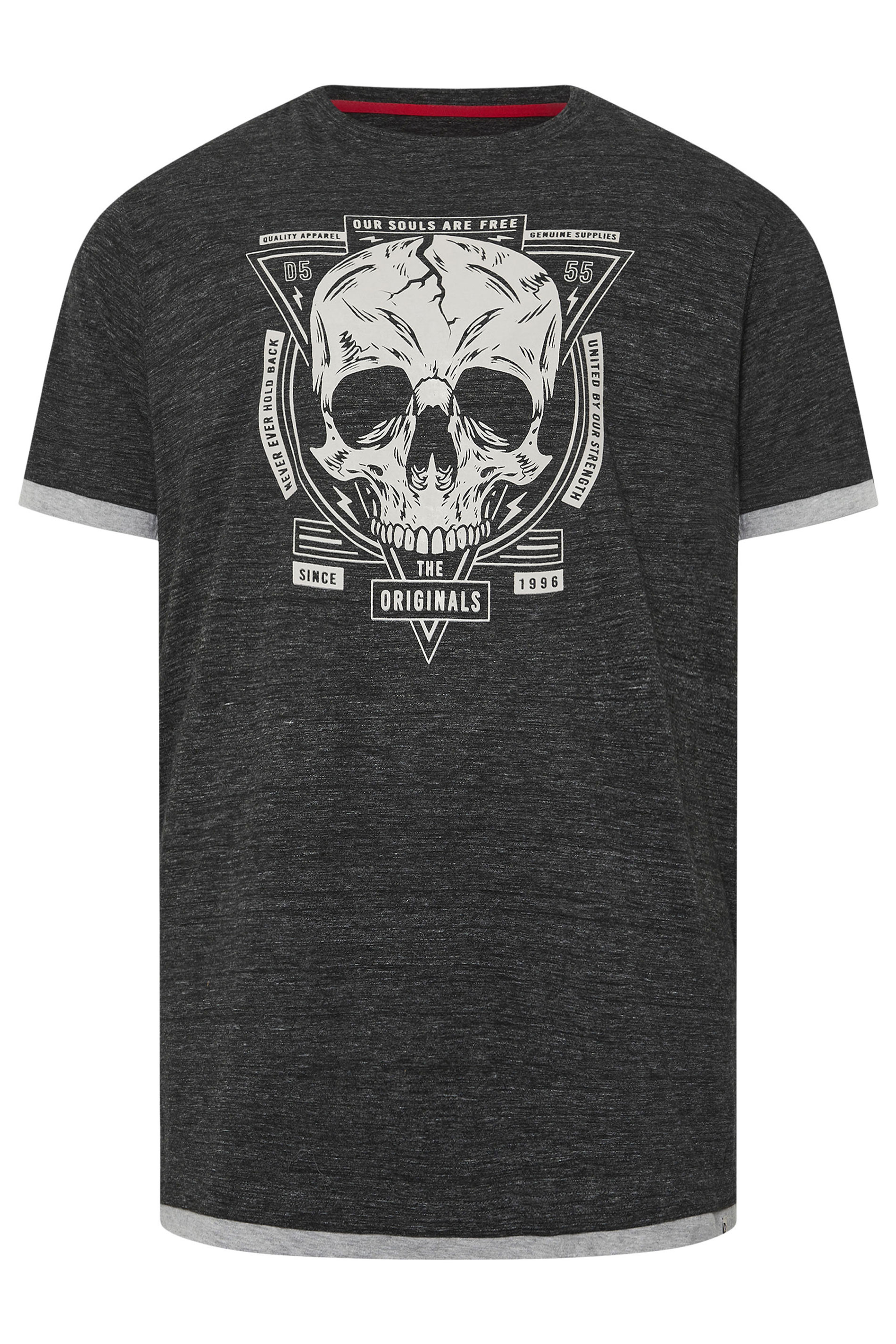 D555 Big & Tall Black Skull Print T-shirt | BadRhino 3