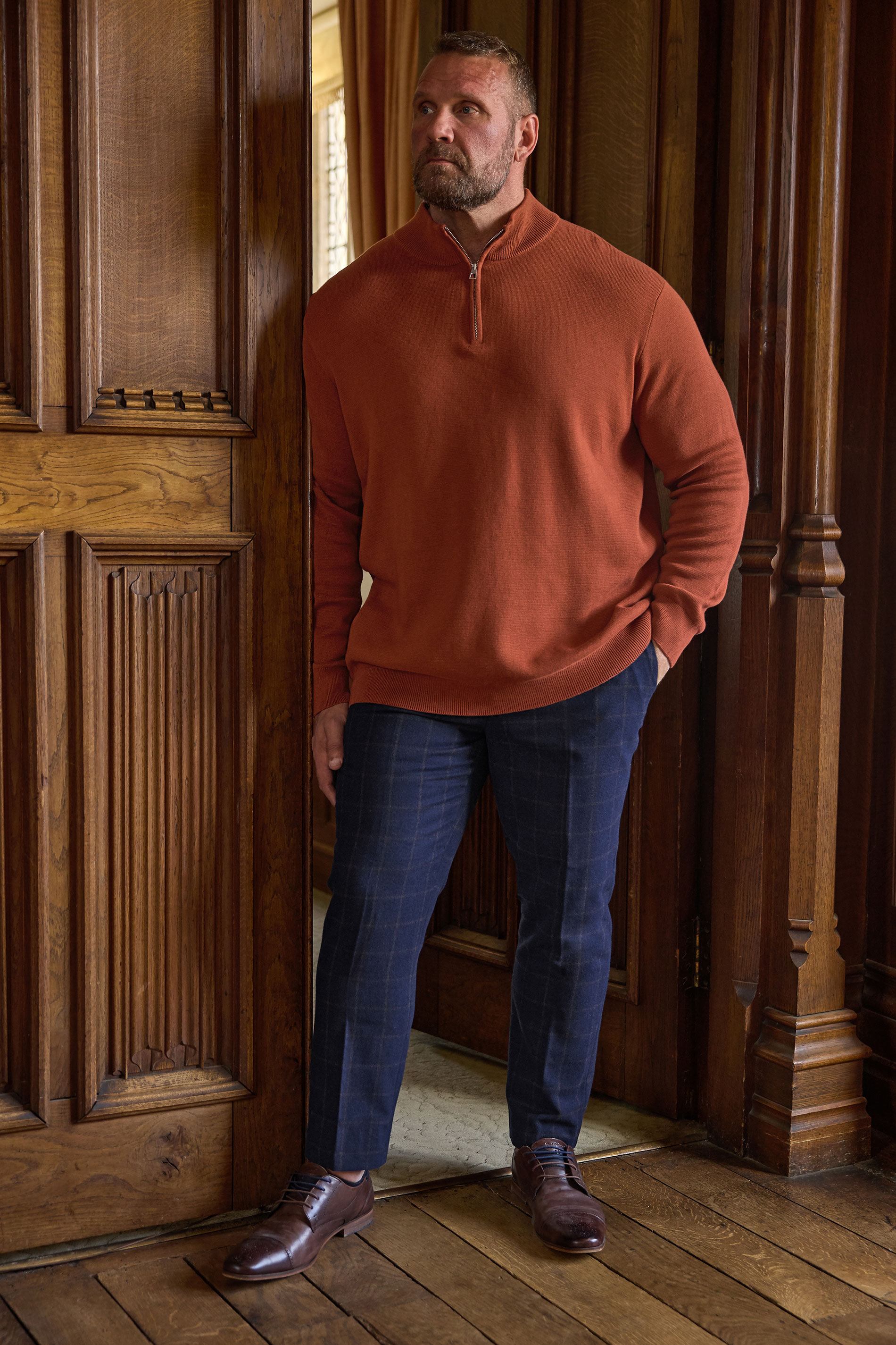 BadRhino Tailoring Big & Tall Navy Blue & Rust Orange Tweed Trousers | BadRhino 10