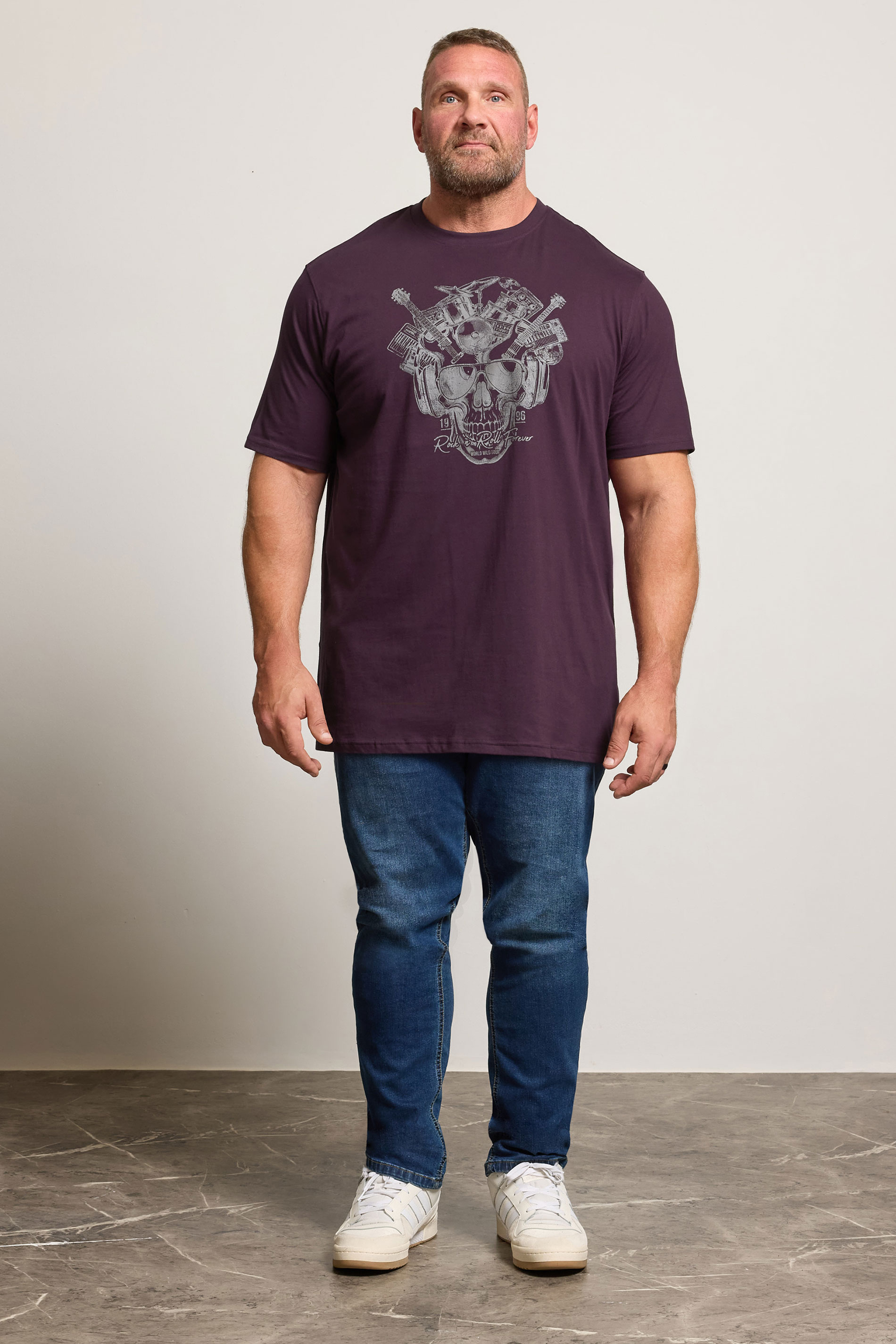 D555 Big & Tall Burgundy Red 'Rock N Roll Forever' Graphic Print T-Shirt | BadRhino 2