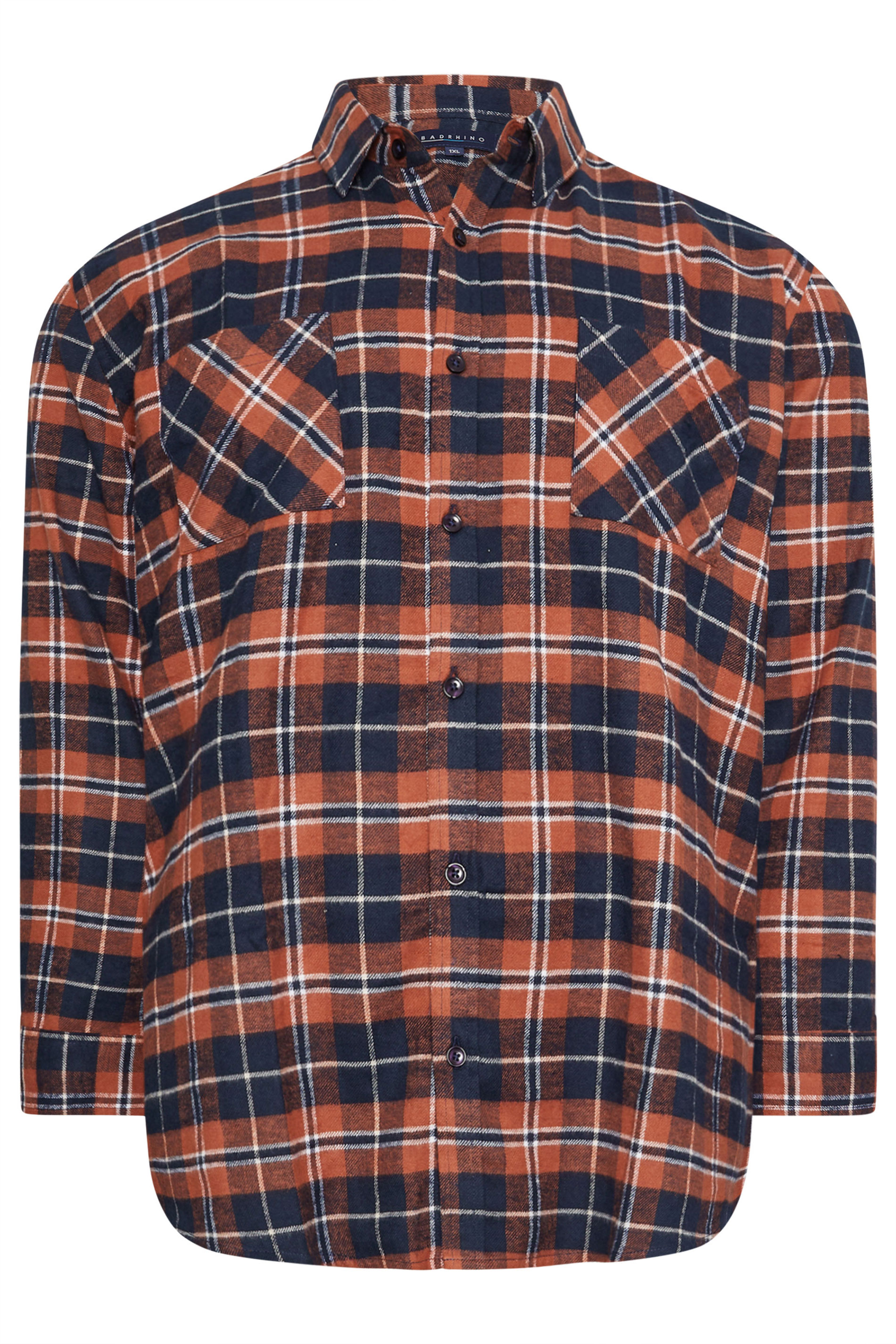 BadRhino Big & Tall Orange Check Print Long Sleeve Flannel Shirt | BadRhino 4