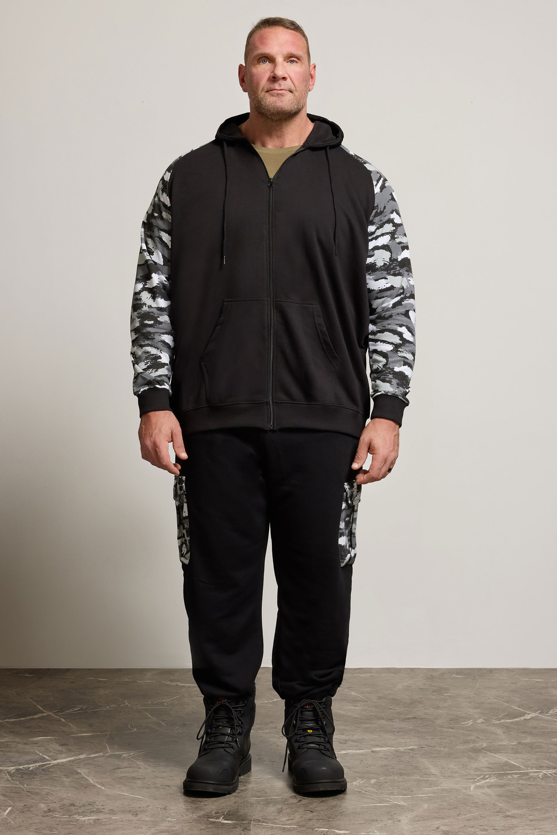 BadRhino Big & Tall Black Camo Print Zip Through Hoodie | BadRhino 2