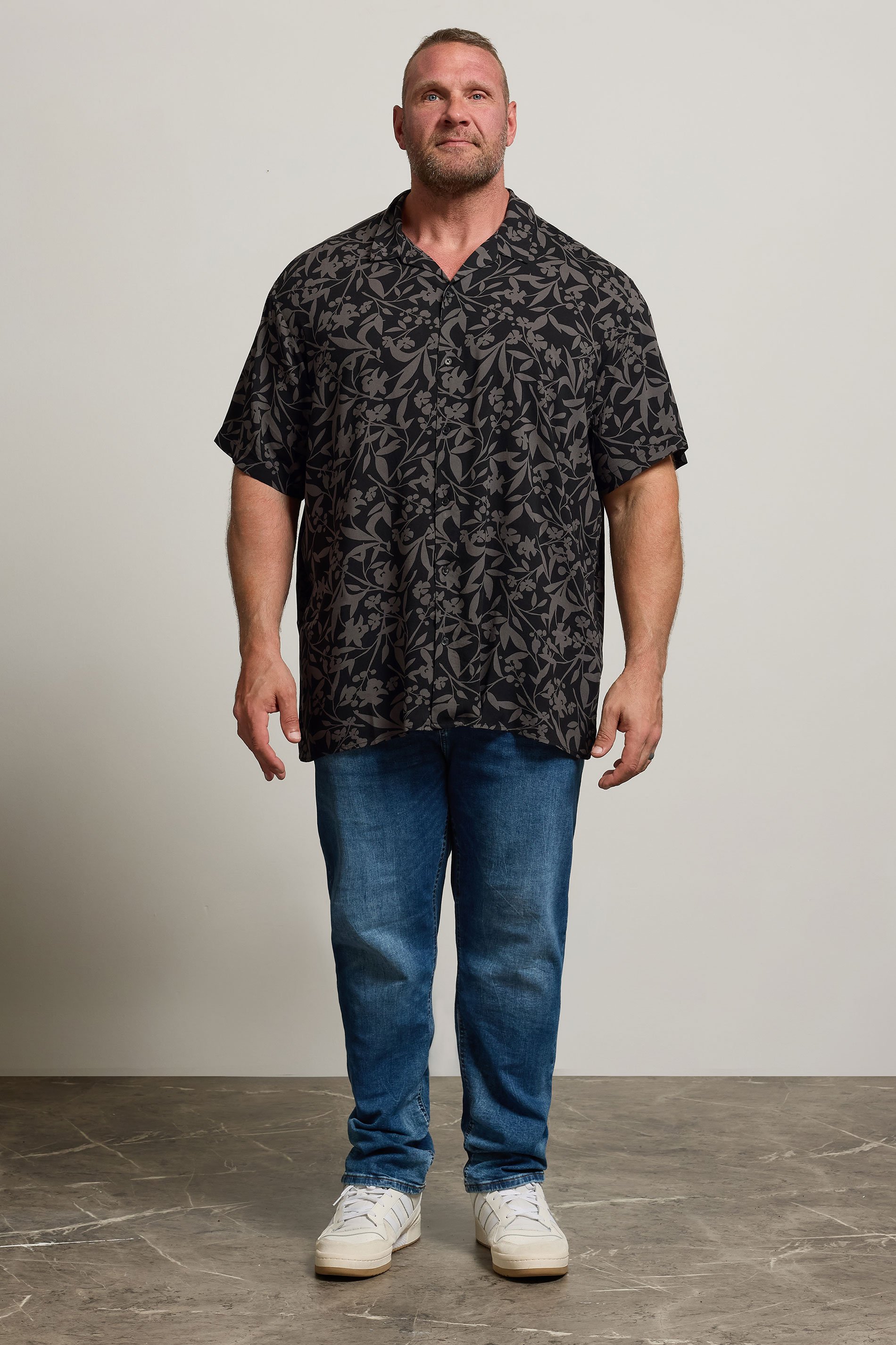 JACK & JONES Big & Tall Black Floral Print Resort Shirt | BadRhino 2