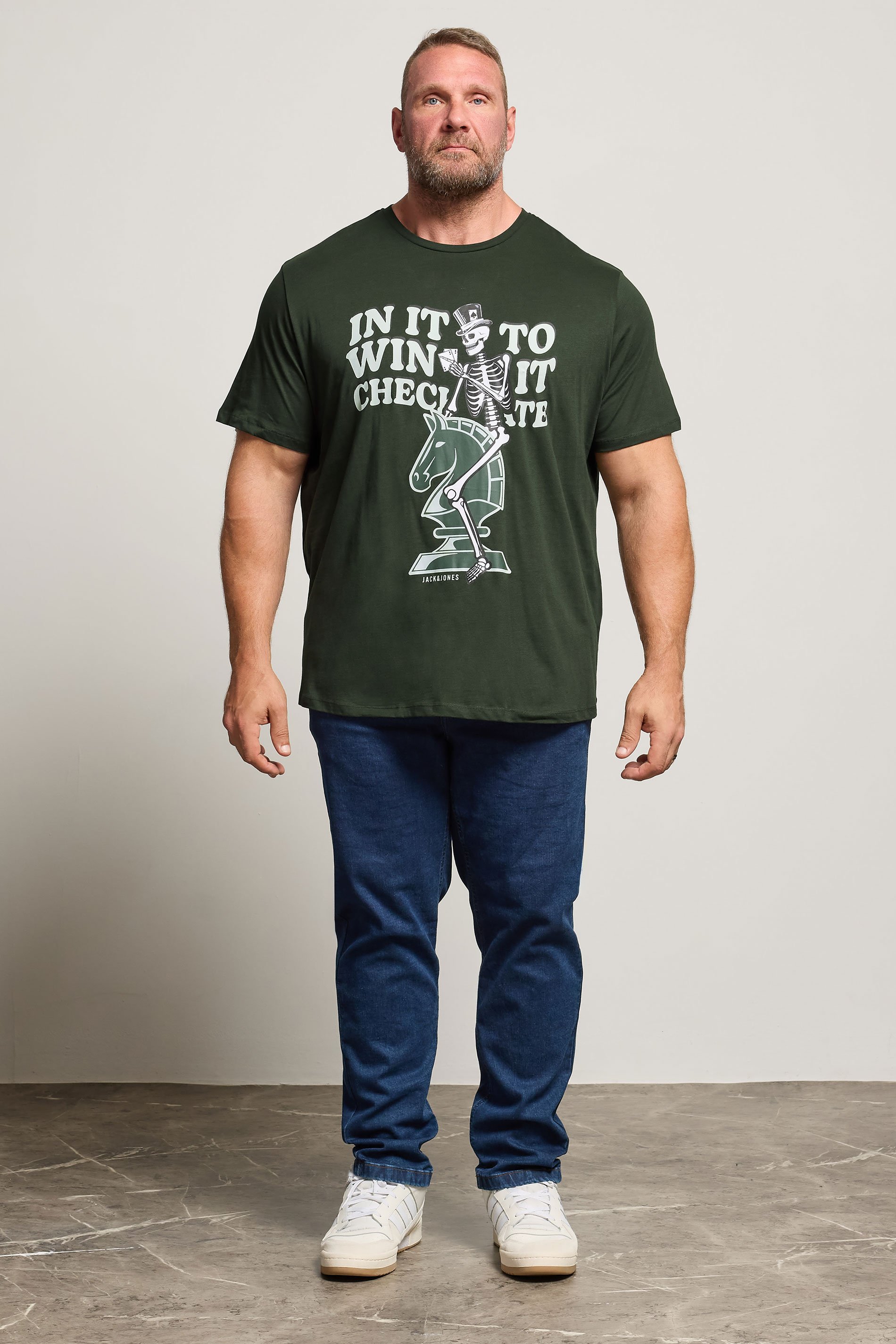 JACK & JONES Big & Tall Duffel Green Chess Graphic T-Shirt | BadRhino 2