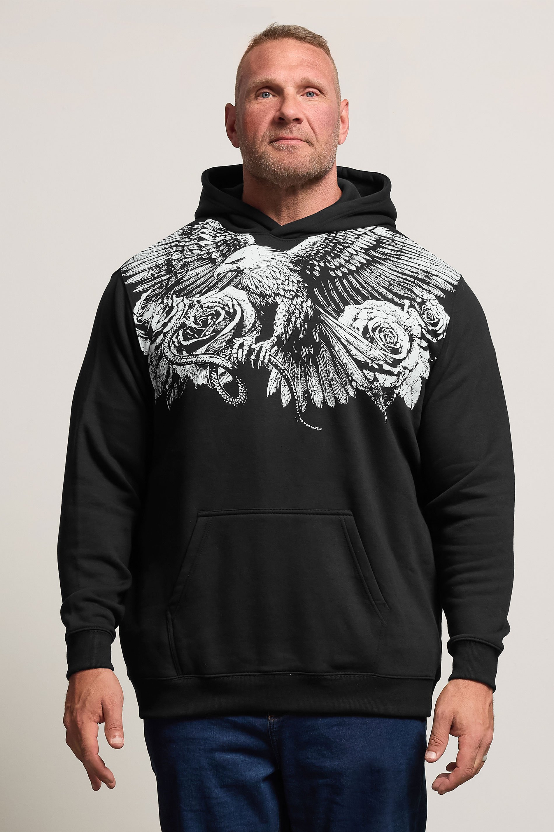 BadRhino Big & Tall Black Eagle Graphic Print Hoodie | BadRhino 1
