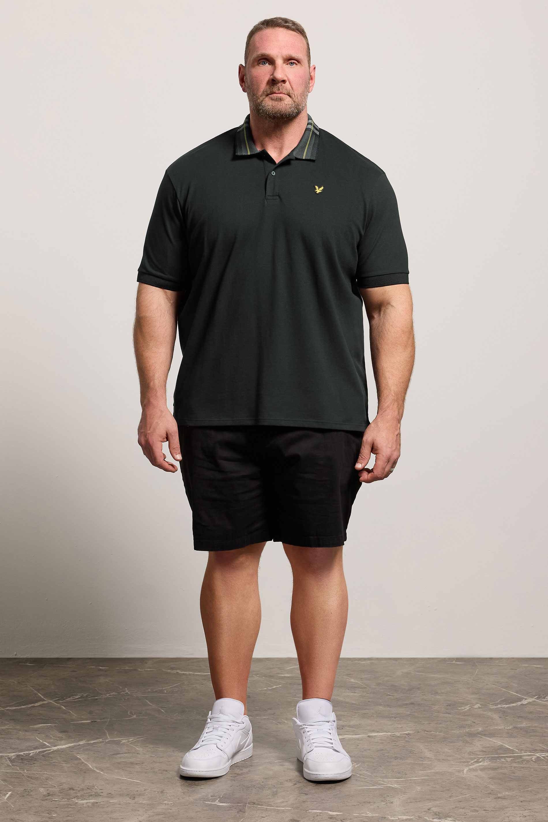 LYLE & SCOTT Big & Tall Black Tartan Collar Polo Shirt | BadRhino 1