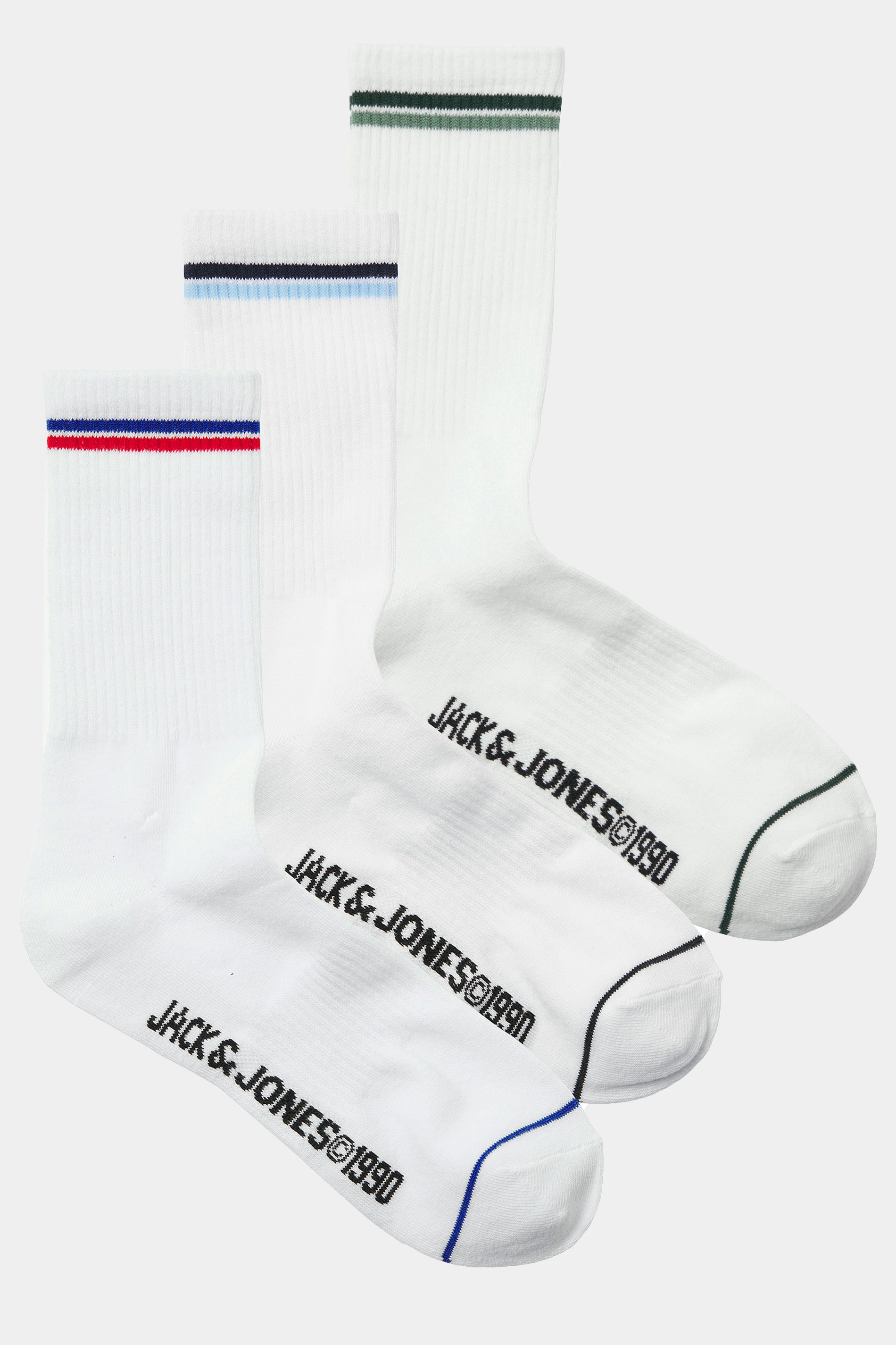 JACK & JONES 3 Pack White Tennis Socks | BadRhino 3