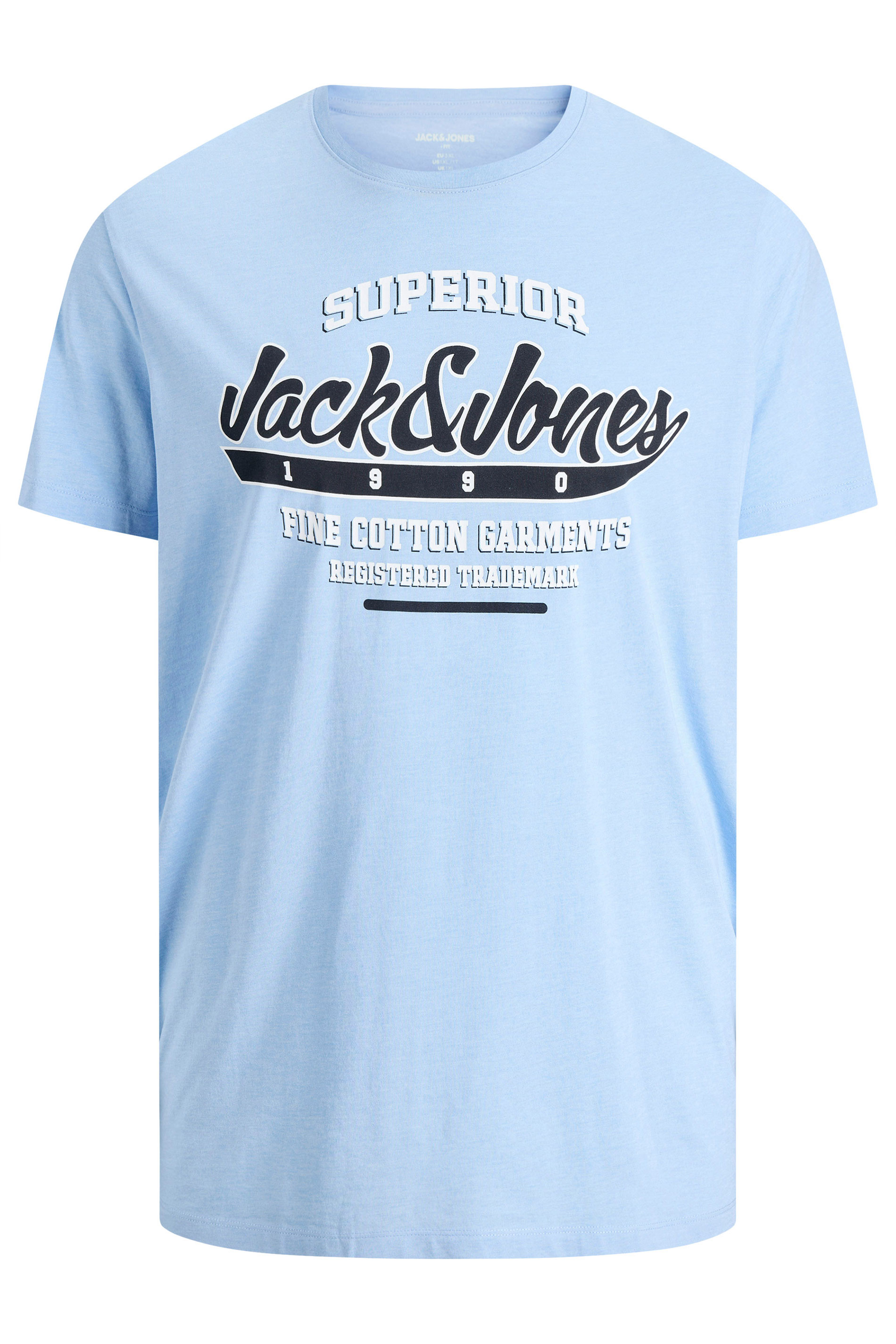 JACK & JONES Big & Tall Light Blue 'Superior' Logo Printed T-Shirt | BadRhino 2