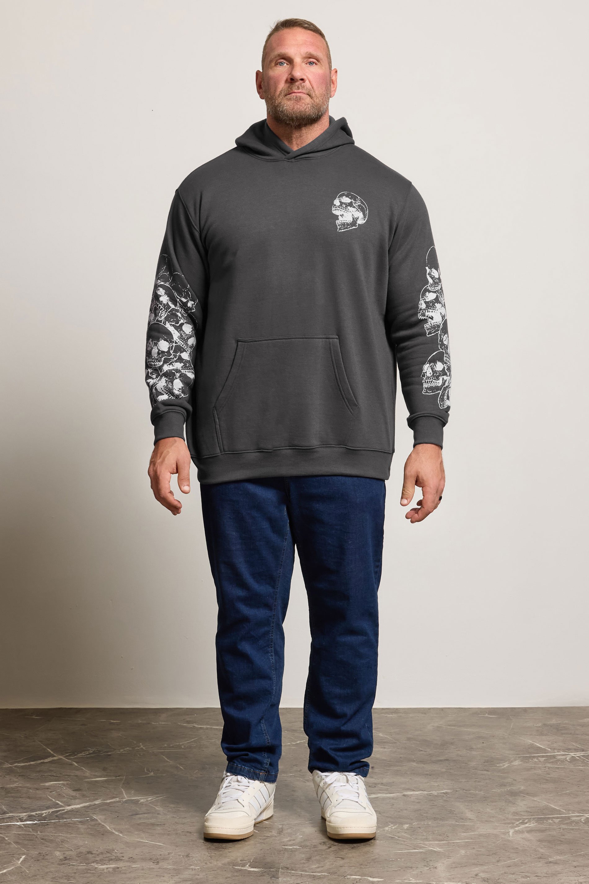 BadRhino Big & Tall Ebony Grey Skull Print Hoodie | BadRhino 4