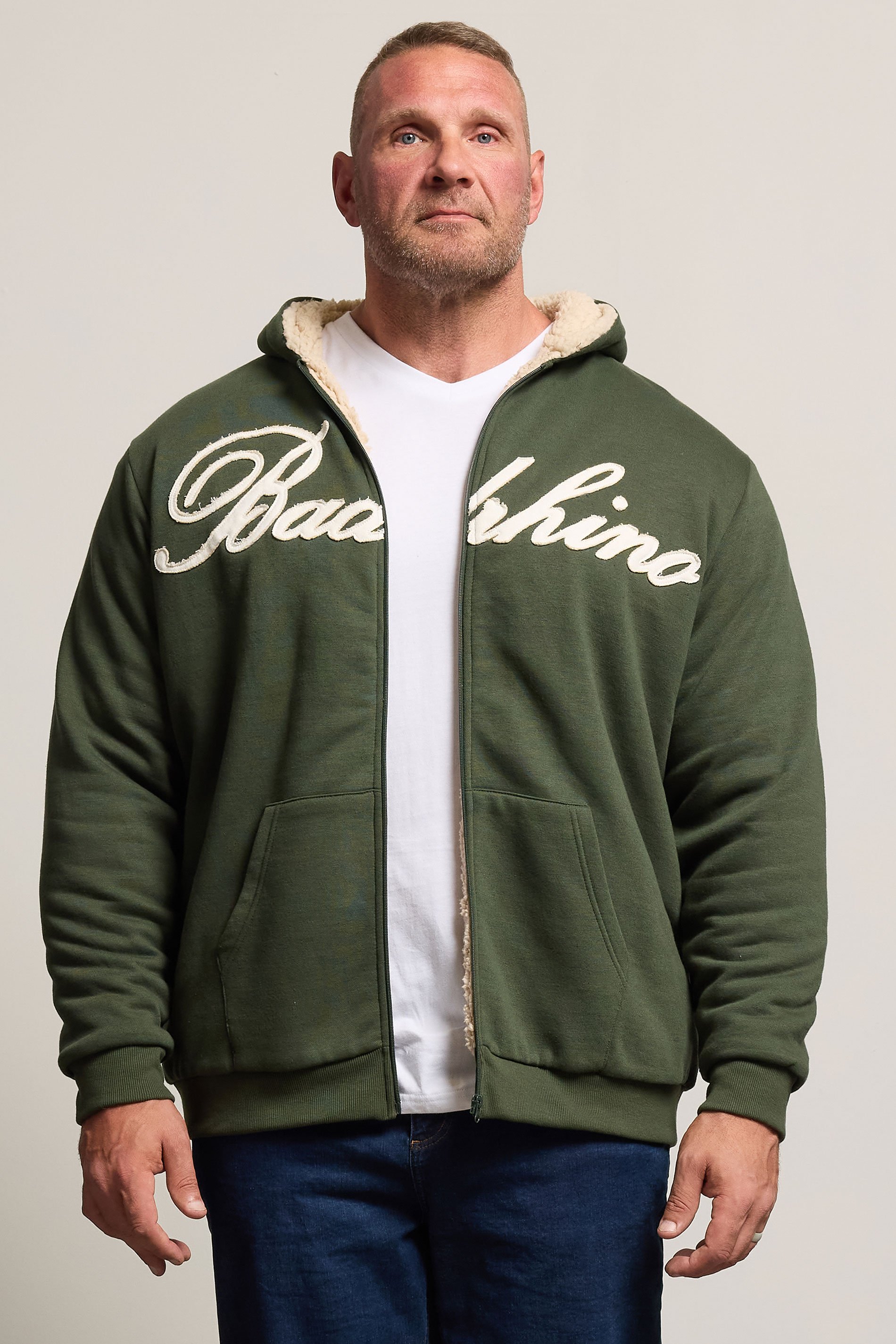 BadRhino Big & Tall Dark Green Borg Lined Zip Through Hoodie | BadRhino 1