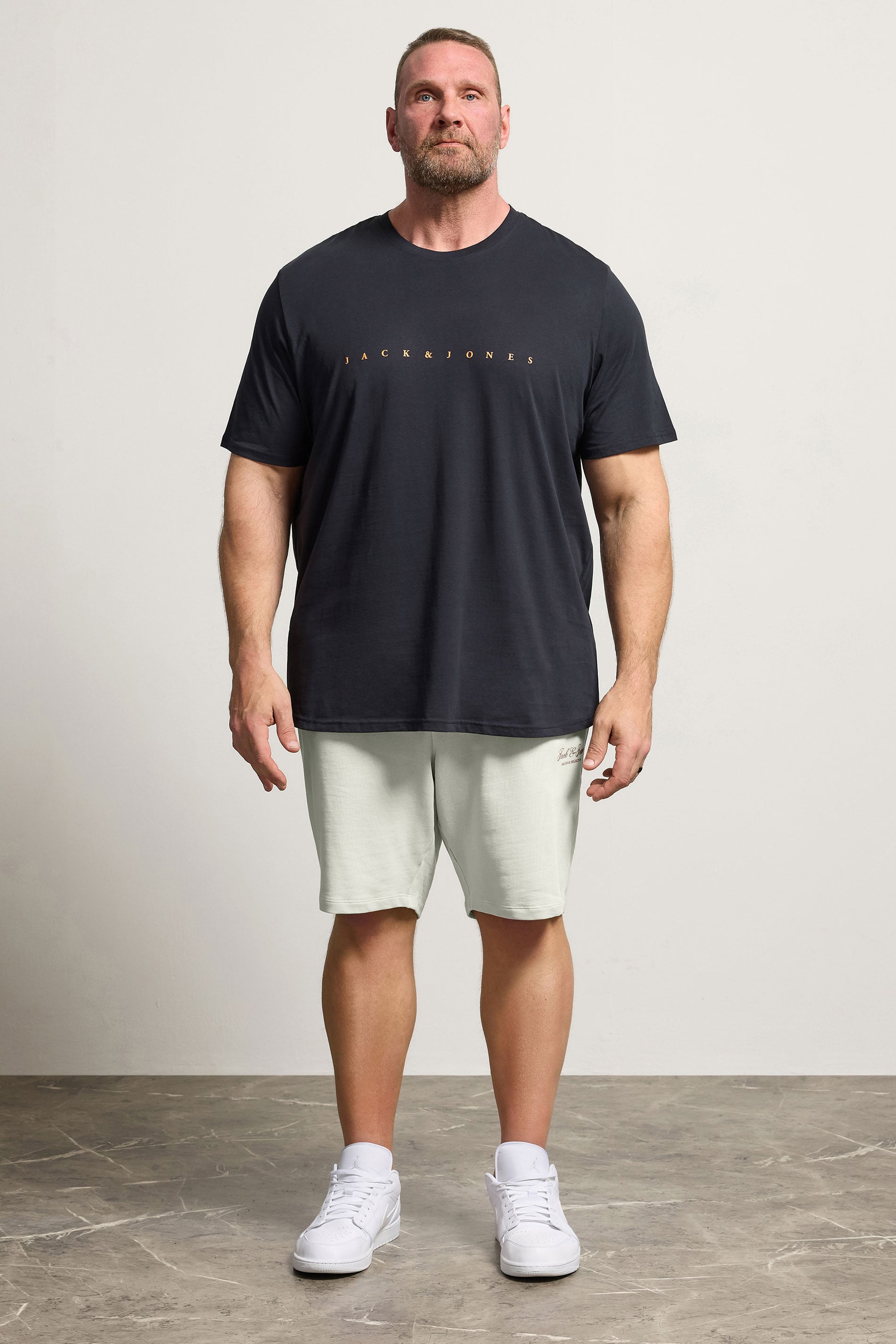 JACK & JONES Big & Tall Moonbeam White Logo Jogger Sweat Shorts | BadRhino 1
