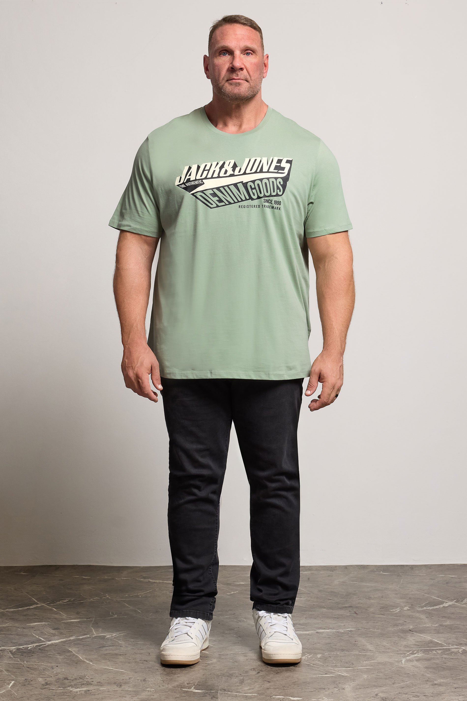 JACK & JONES Big & Tall Iceberg Green Logo Chest Print T-Shirt | BadRhino 2