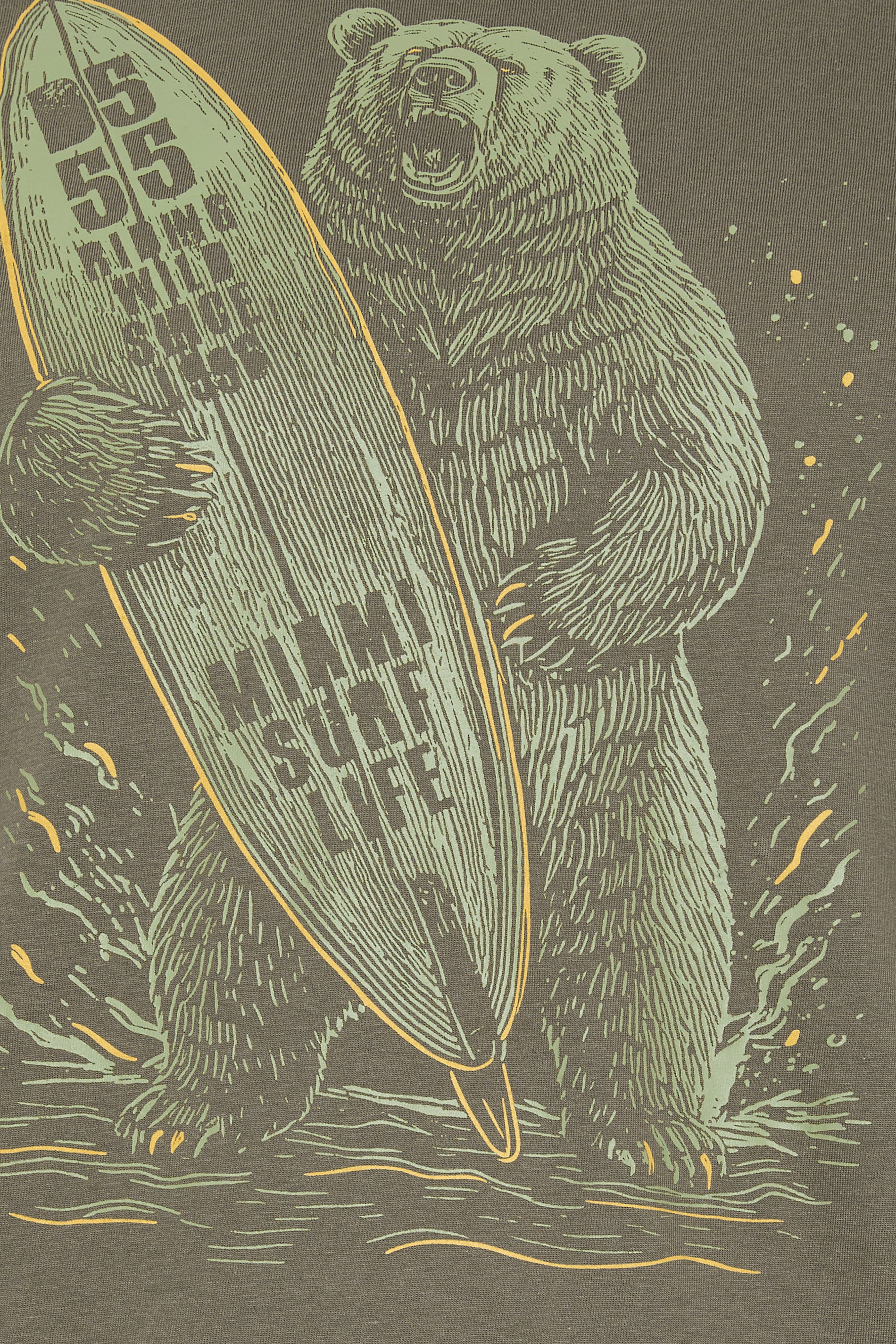 D555 Big & Tall Khaki Green Surfing Bear Print T-Shirt | BadRhino 5