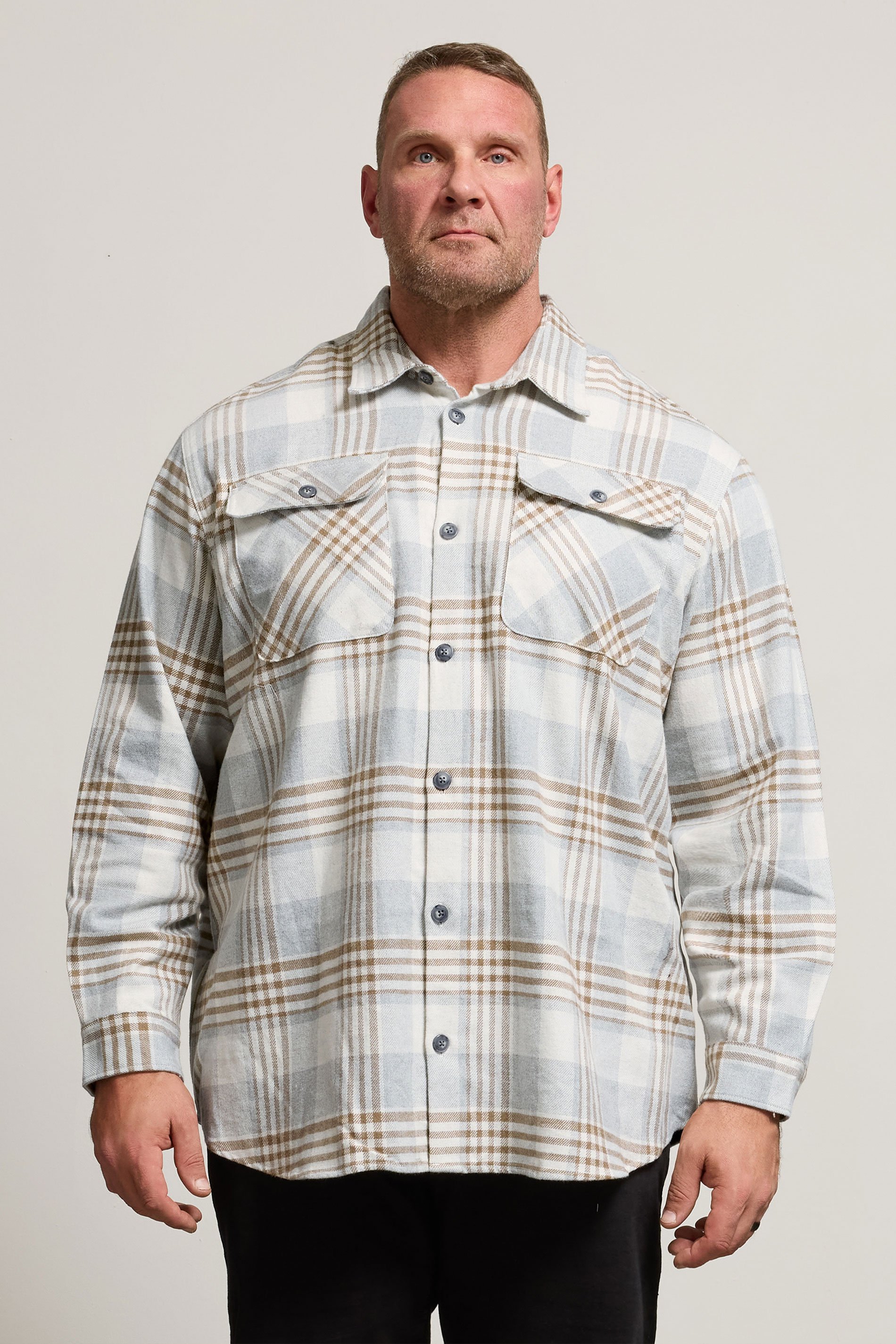 JACK & JONES Big & Tall White & Brown Check Overshirt | BadRhino 1