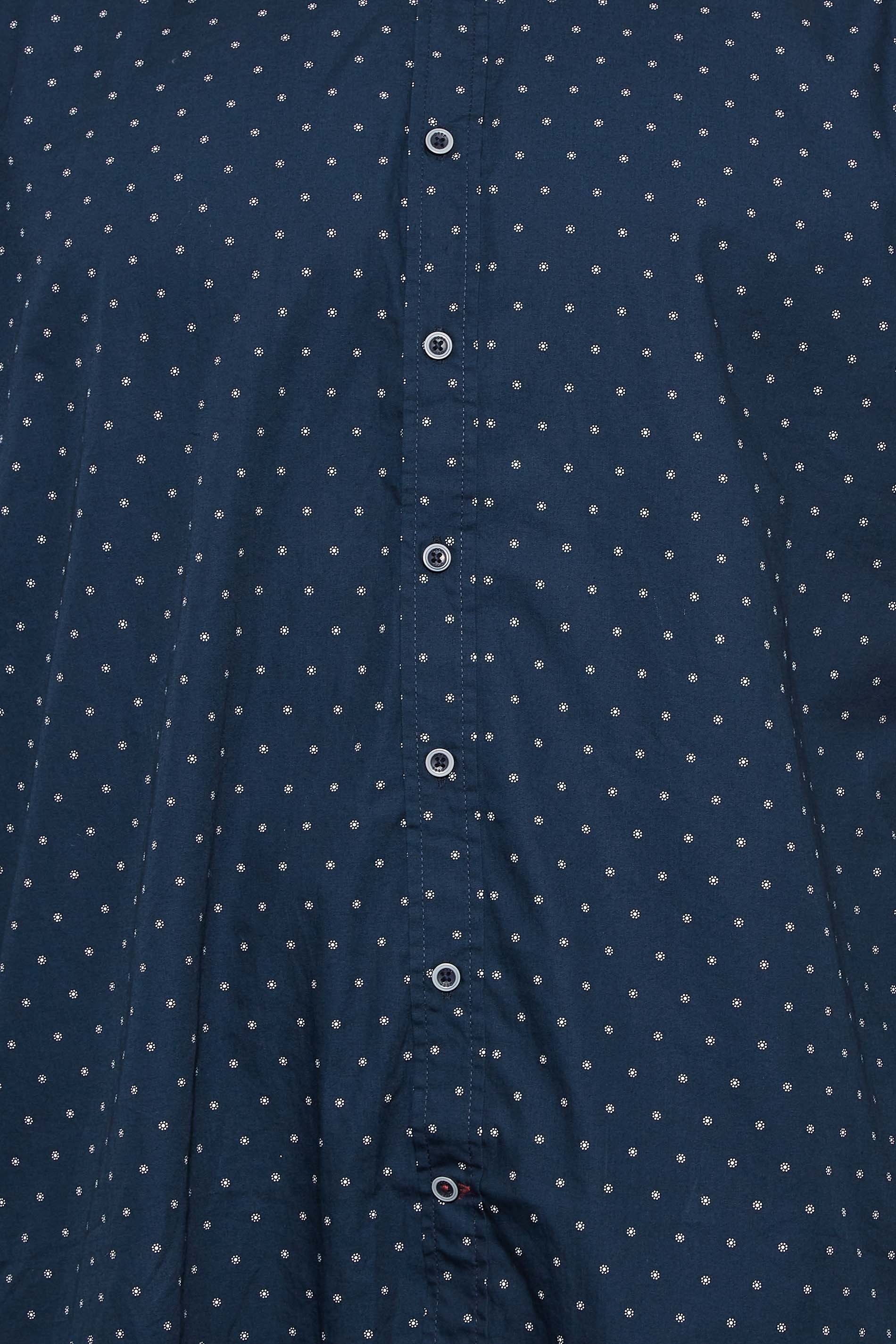 D555 Big & Tall Navy Blue Polka Dot Print Long Sleeve Shirt | BadRhino 2