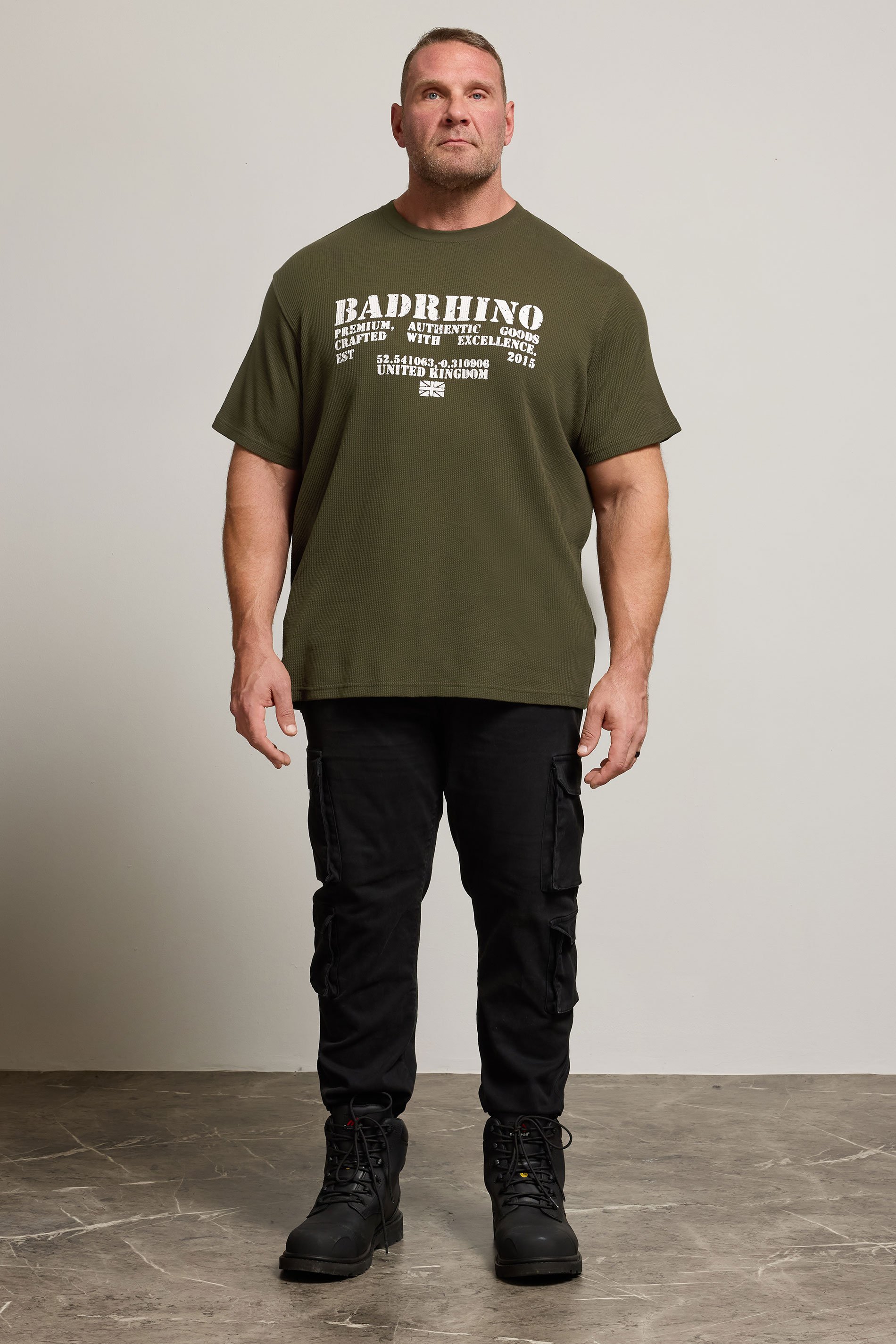 BadRhino Big & Tall Khaki Green Military Waffle Texture T-Shirt | BadRhino 4