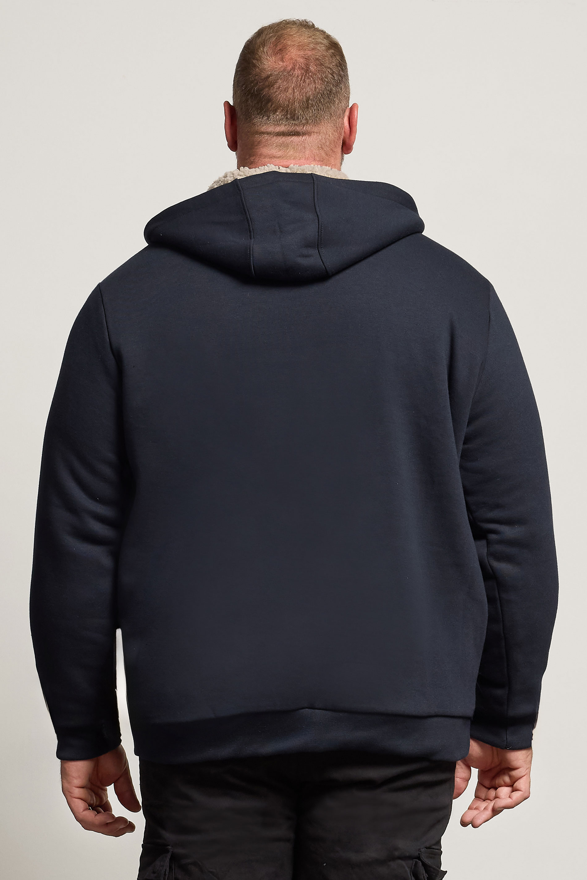 BadRhino Big & Tall Navy Blue Borg Lined Zip Through Hoodie | BadRhino 3