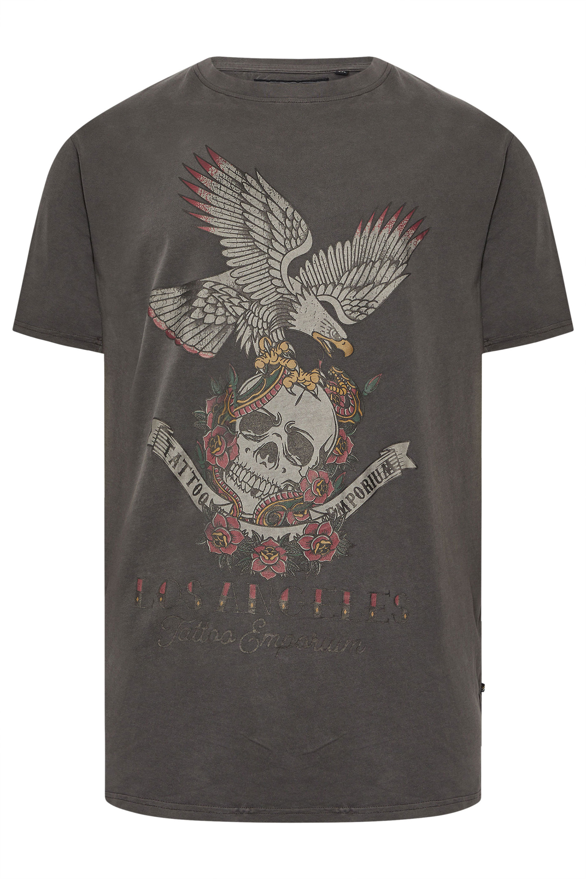 KAM Big & Tall Washed Black 'Skull & Eagle' T-Shirt | BadRhino 2