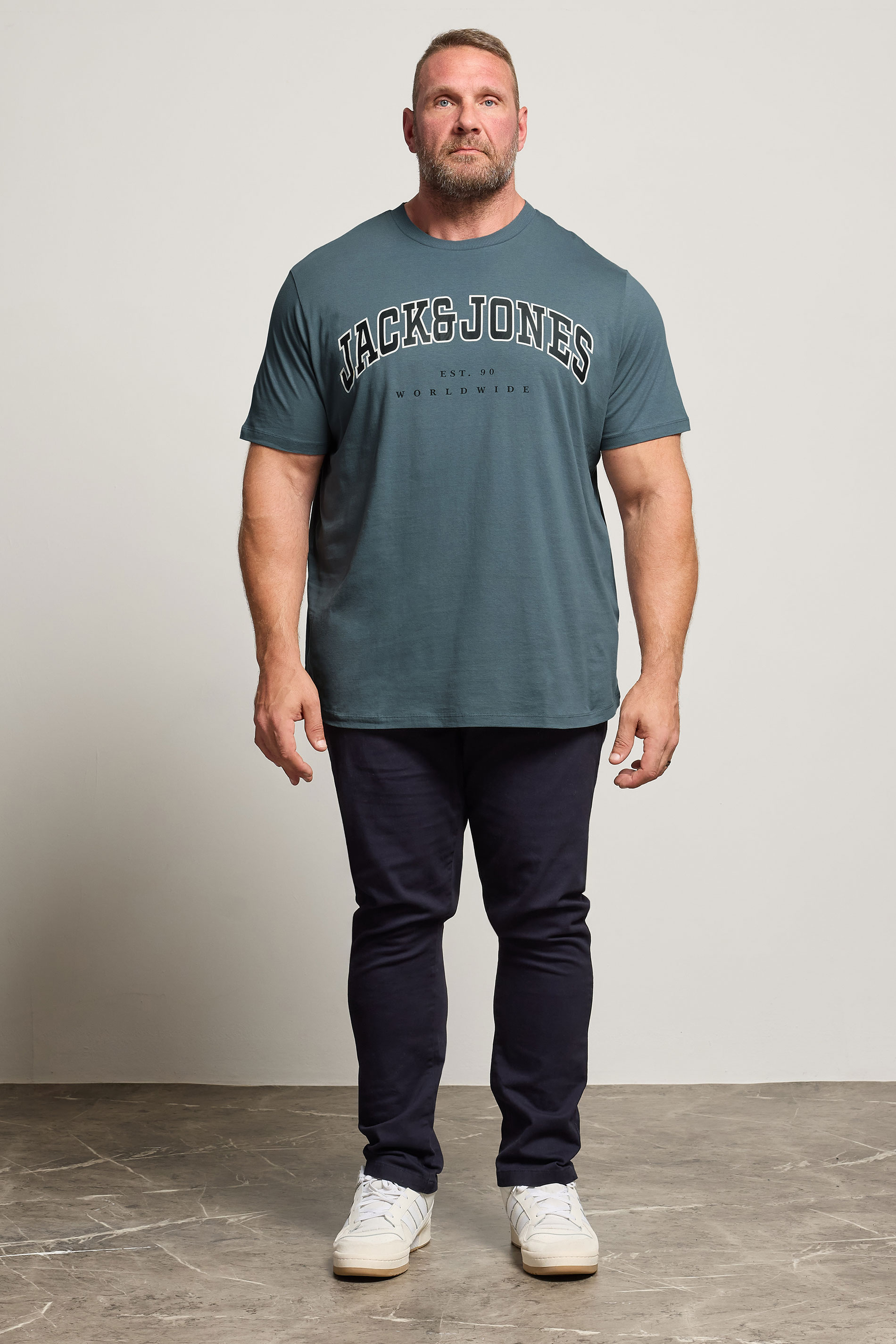 Jack & Jones Big & Tall Stormy Blue Varsity Logo T-Shirt | BadRhino 2
