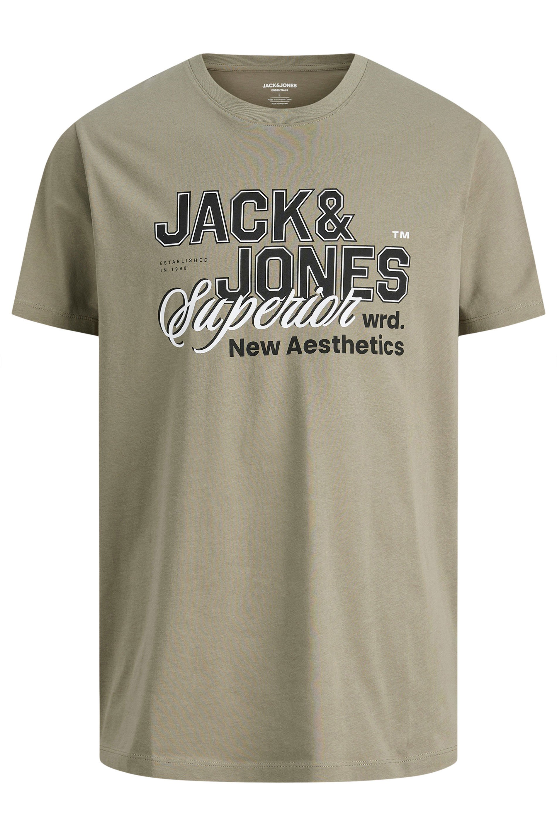 JACK & JONES Big & Tall Vetiver Green Graphic T-Shirt | BadRhino 1