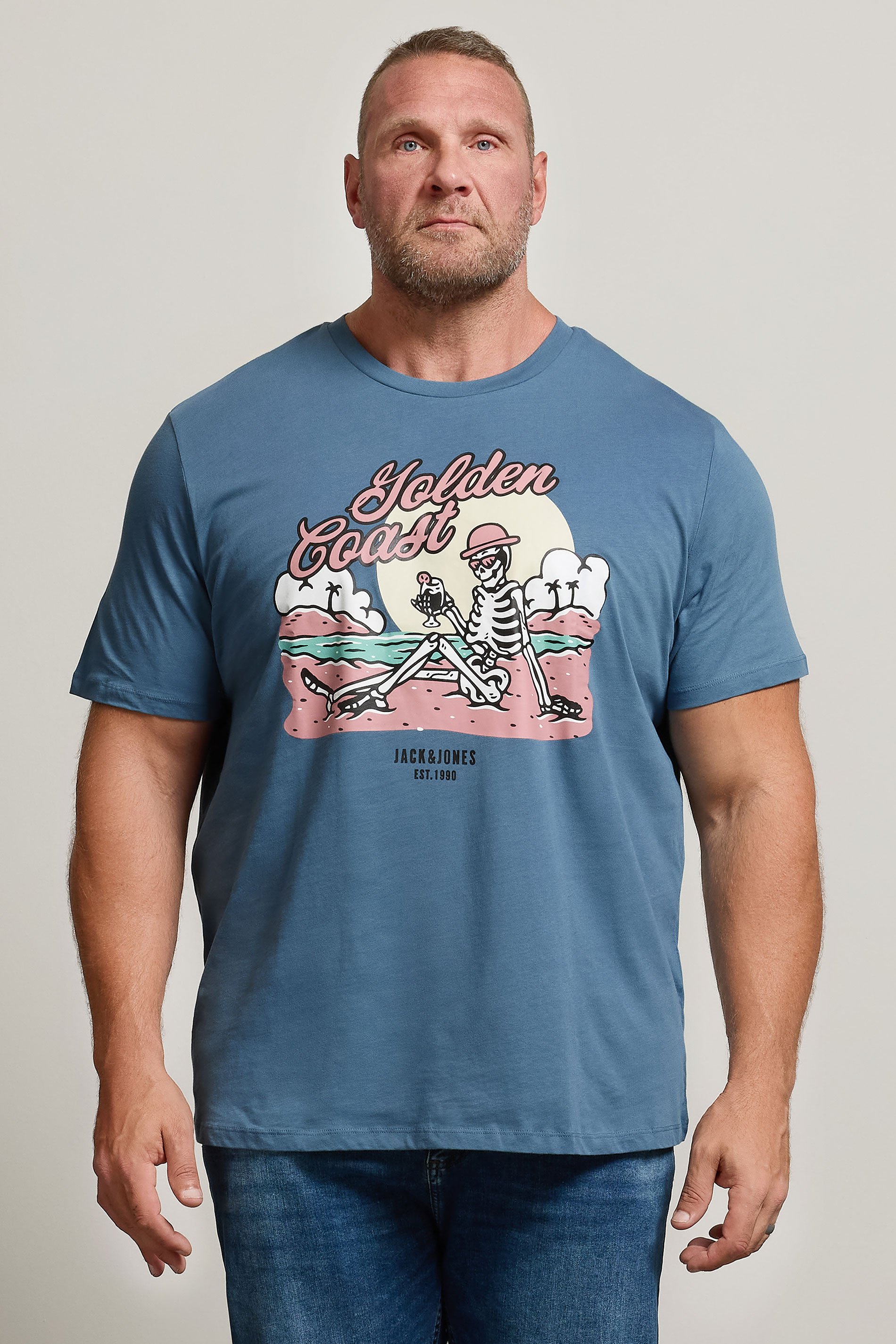 JACK & JONES Big & Tall Oceanview Blue Jelijah Short Sleeve T-Shirt | BadRhino 1