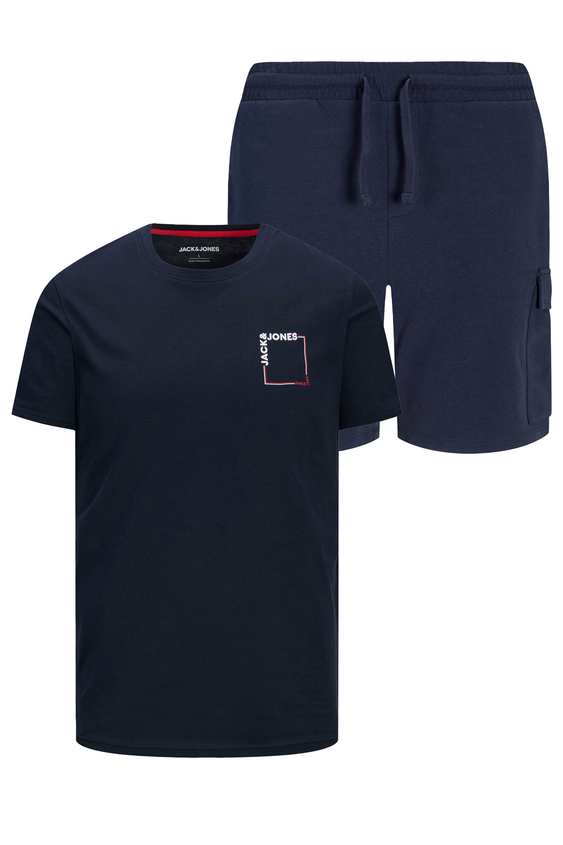 JACK & JONES Big & Tall Navy Blue 'Verner' T-Shirt & Short Set | BadRhino 2
