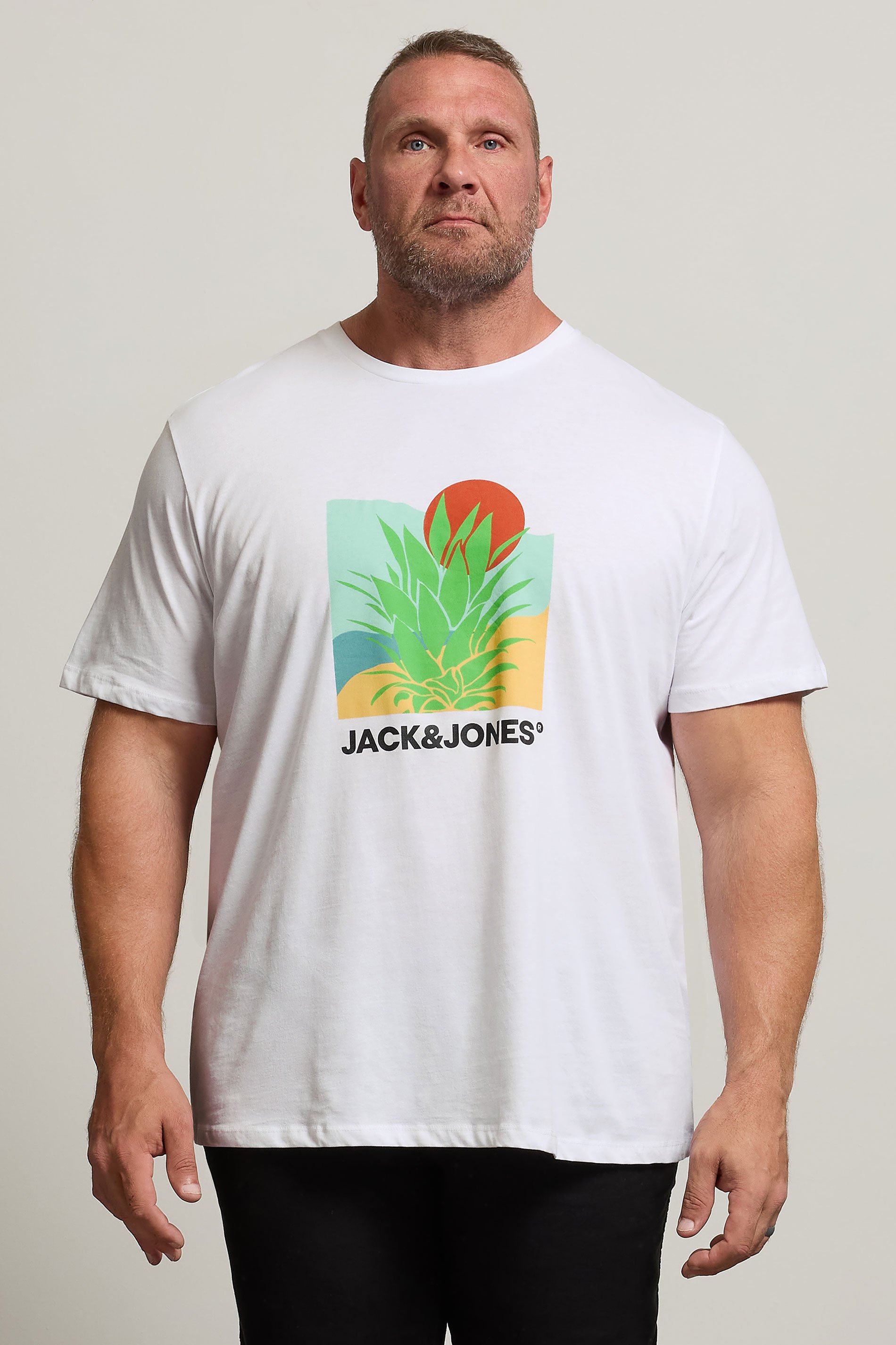 JACK & JONES Big & Tall White Barbados Graphic T-Shirt | BadRhino 1