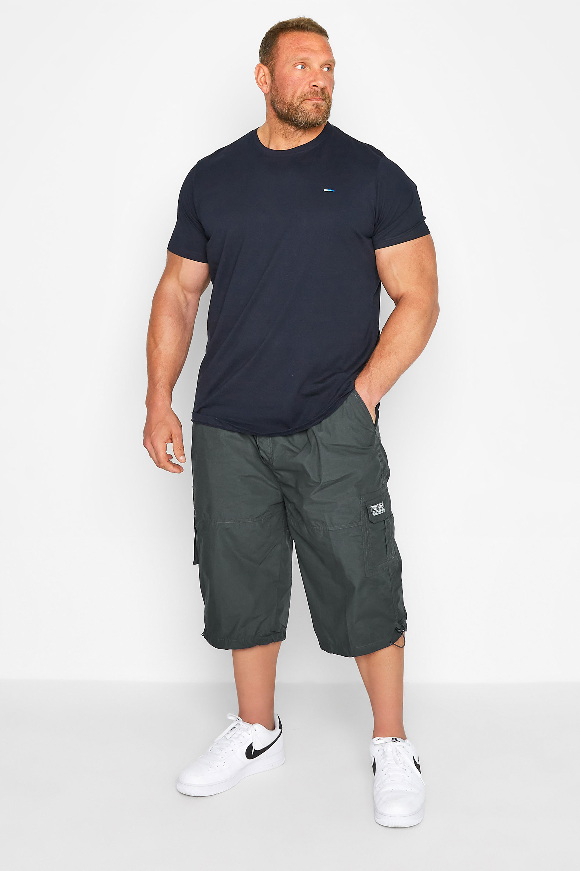 D555 Big & Tall Navy Blue Elasticated Waist Cargo Shorts | BadRhino  2