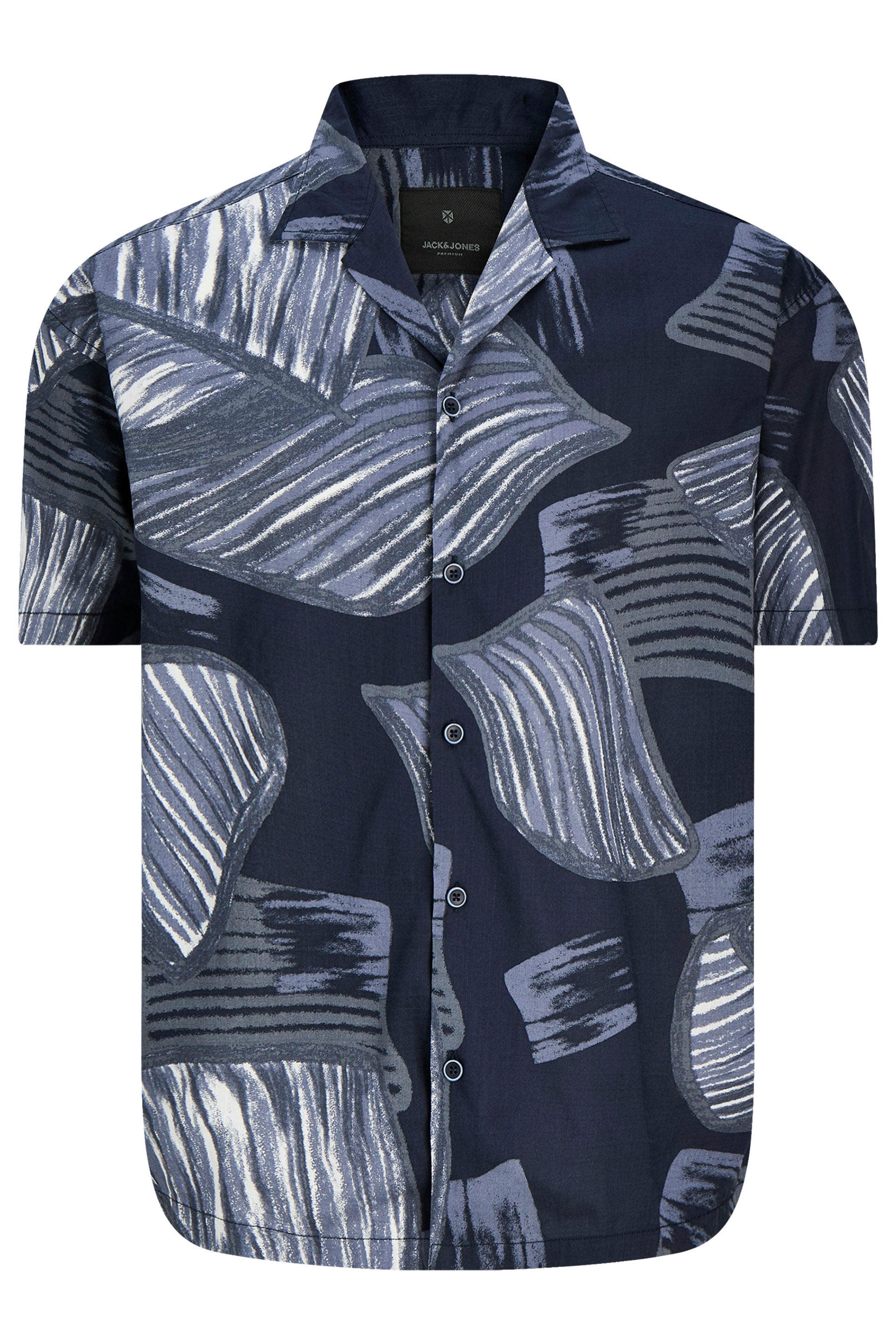 JACK & JONES Big & Tall Night Sky Blue Tropical Print Short Sleeve Shirt | BadRhino 2