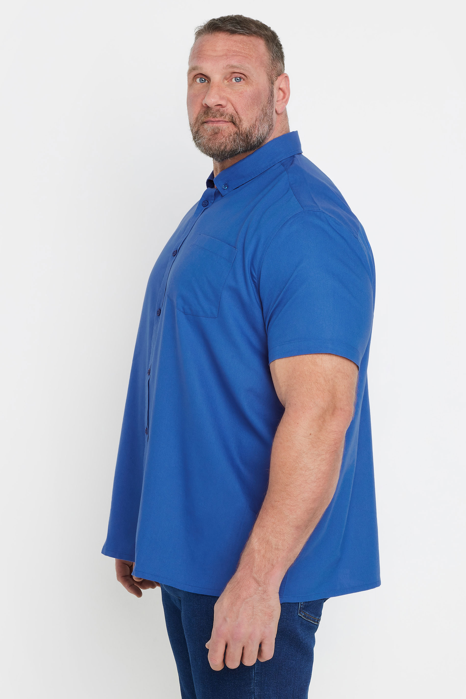 BadRhino Big & Tall Blue Short Sleeve Oxford Shirt | BadRhino 3