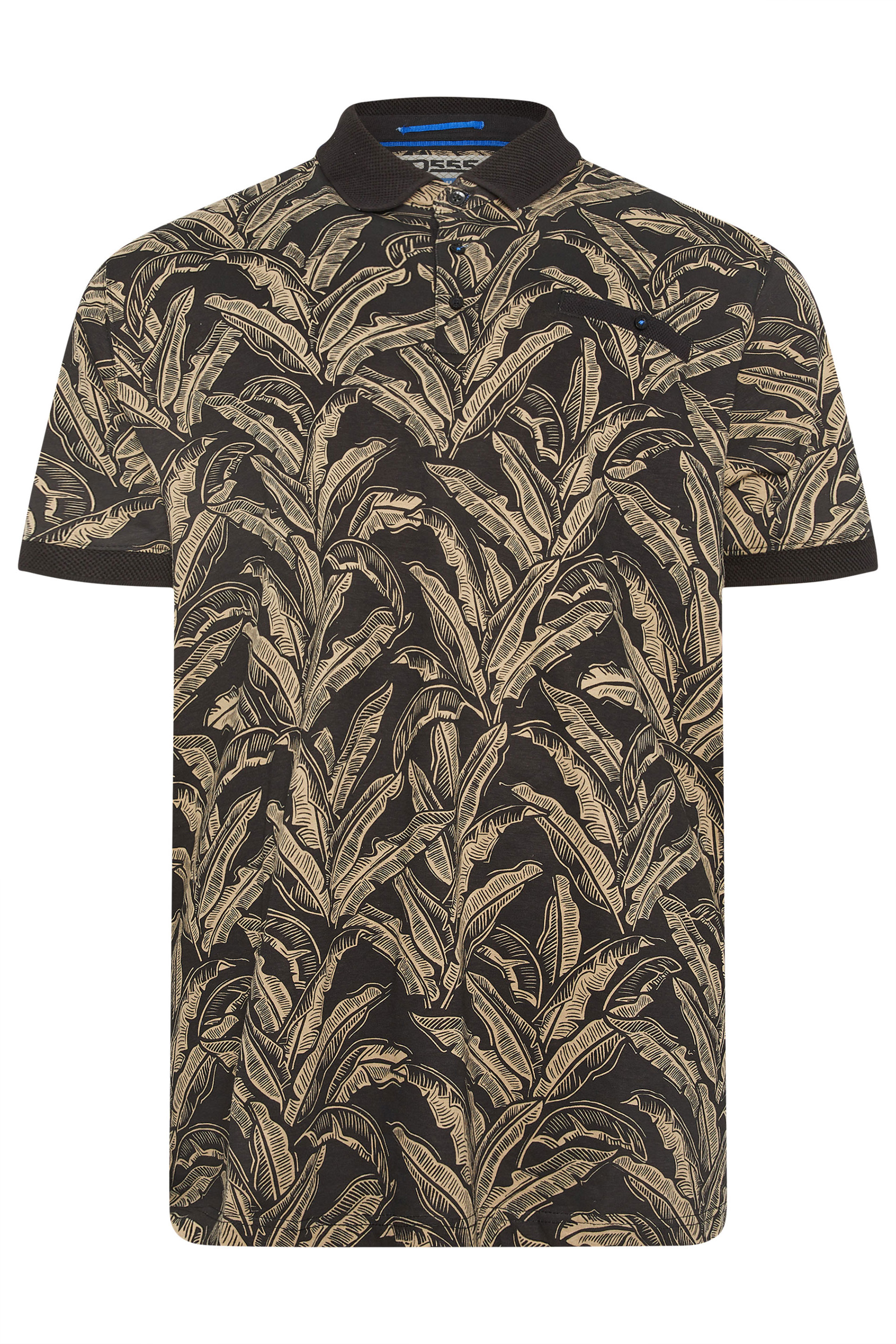 D555 Big & Tall Black Jacquard Print Polo Shirt | BadRhino 2