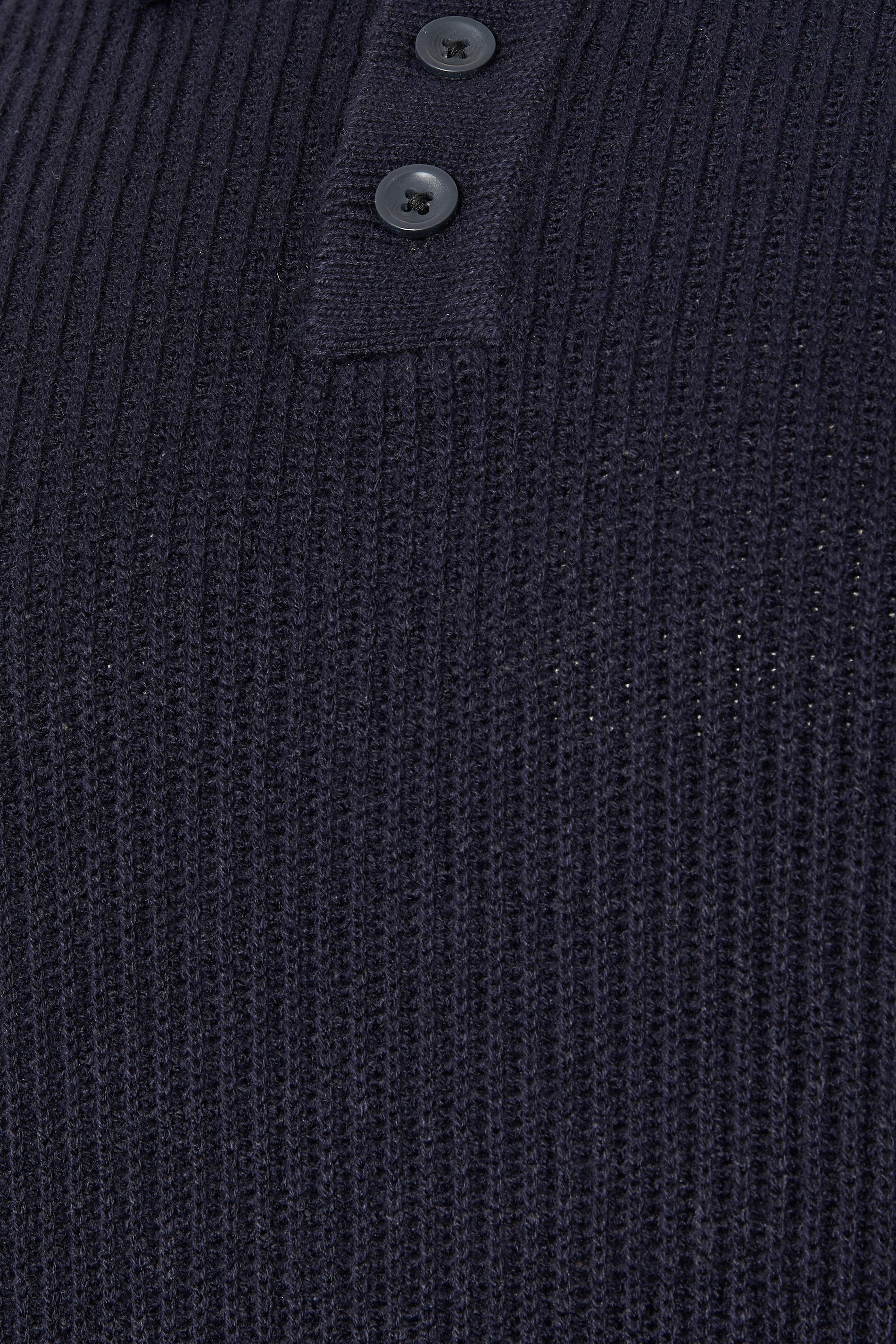 BadRhino Big & Tall Navy Blue Chunky Knit Collared Jumper | BadRhino 3