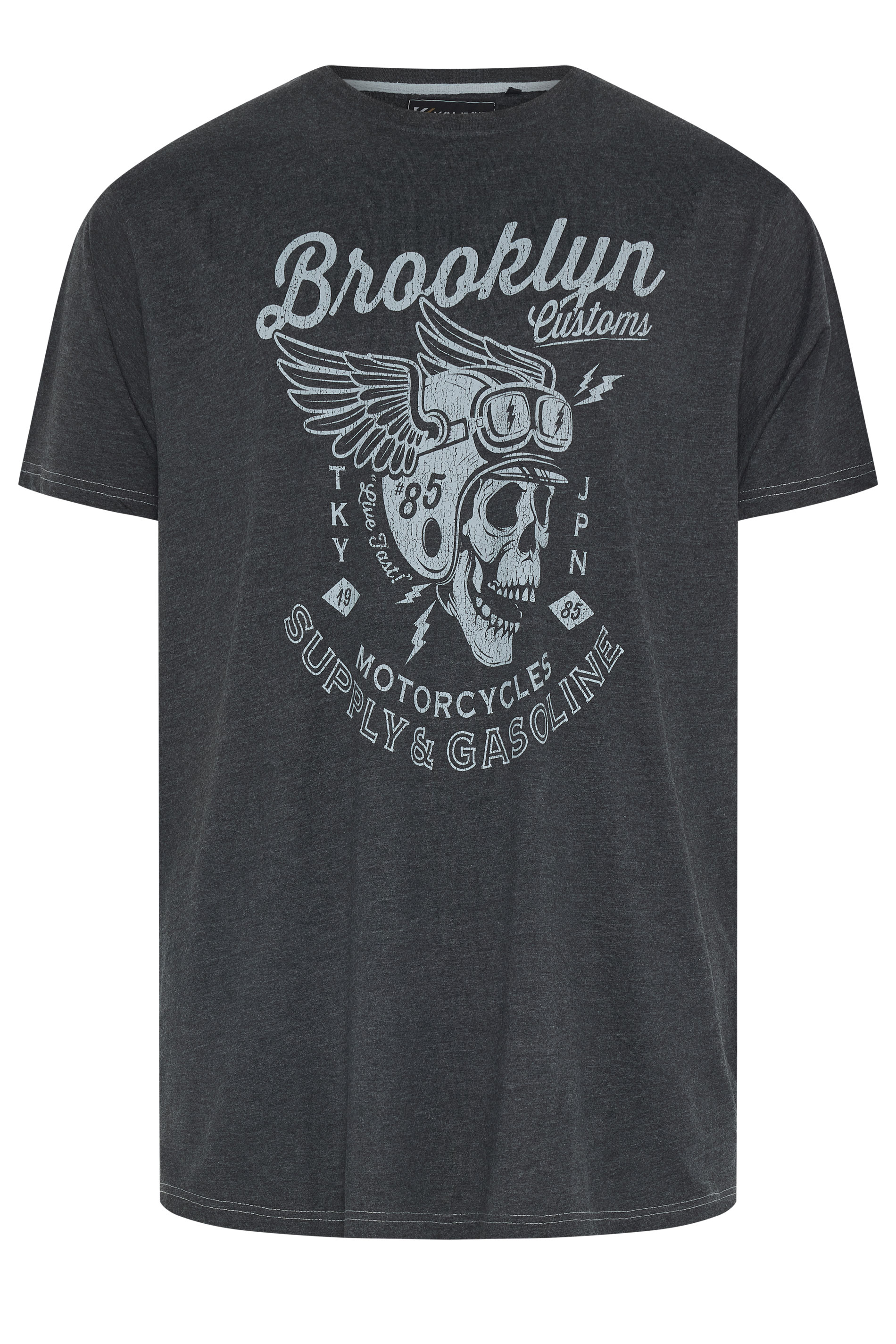 KAM Big & Tall Black Brooklyn Motorbike Graphic Print T-Shirt | BadRhino 1