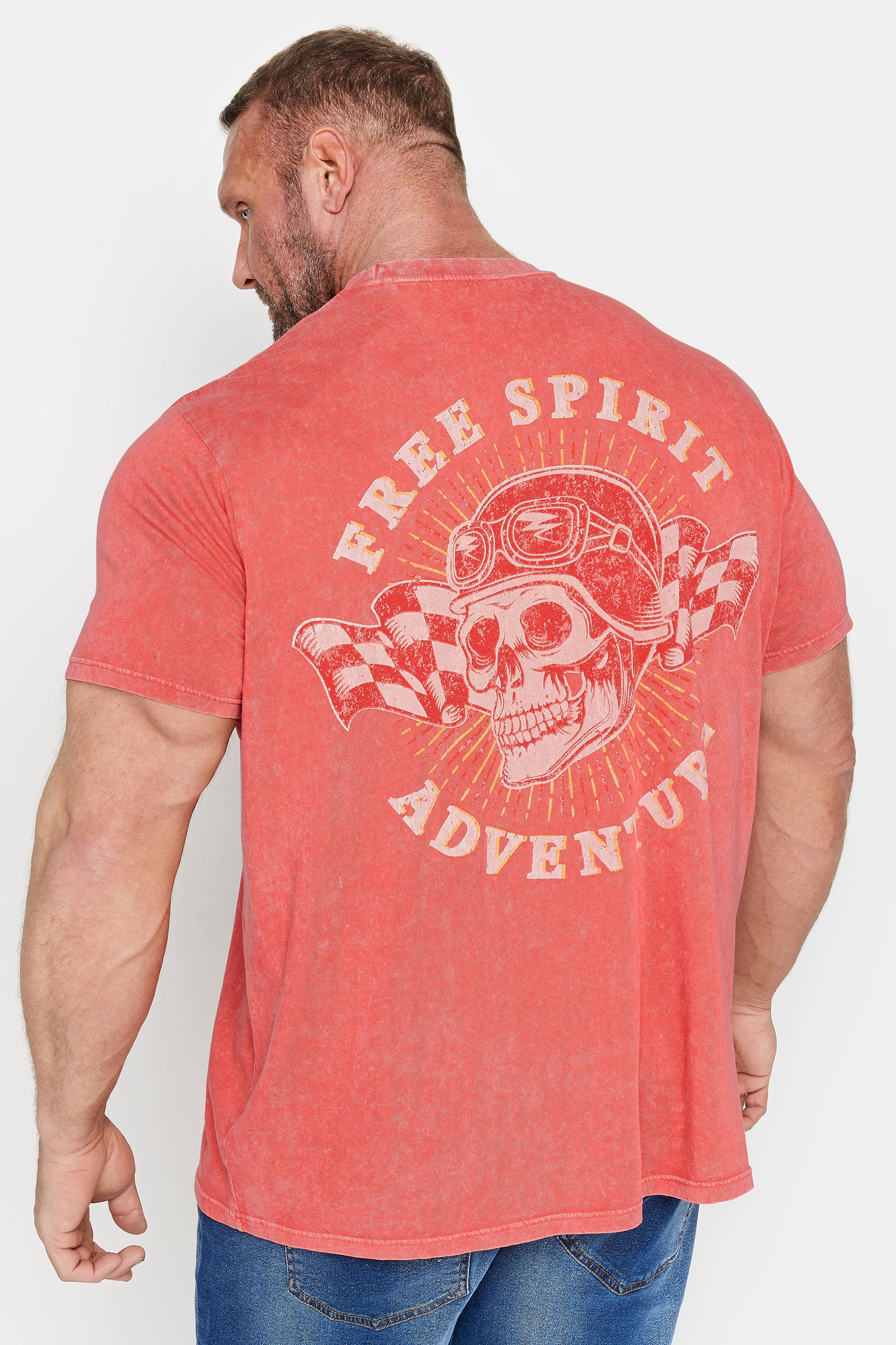 BadRhino Big & Tall Red Acid Wash Skull Print T-Shirt | BadRhino 3