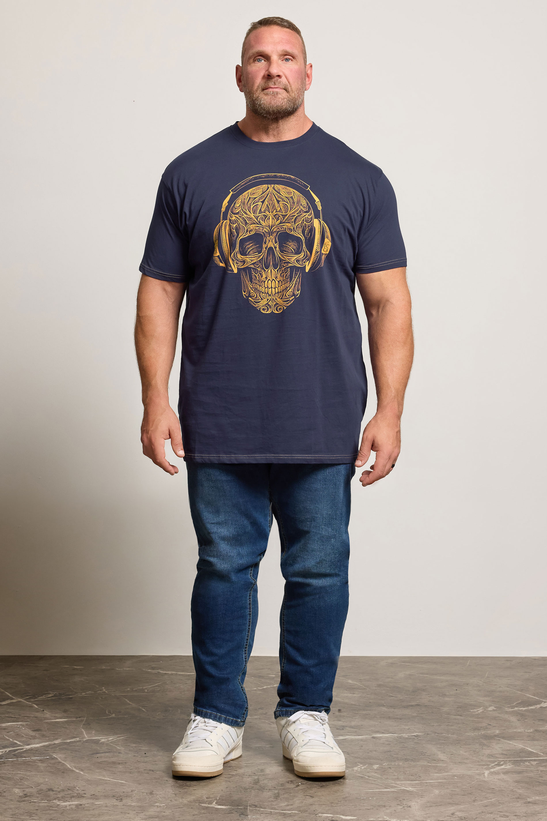 KAM Big & Tall Navy Blue Skull Print T-Shirt | BadRhino 2