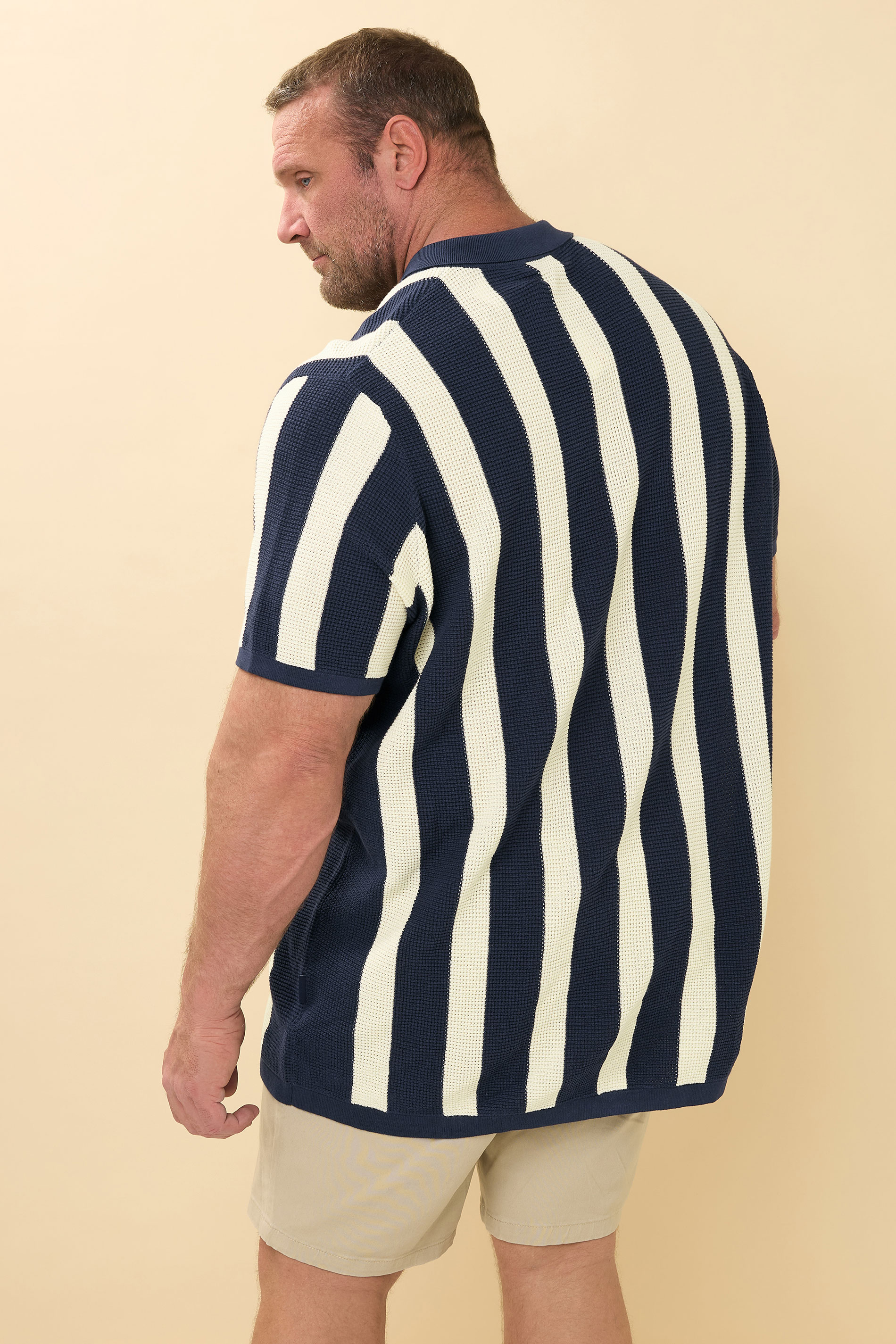 BadRhino Big & Tall Navy Blue & Cream Stripe Knitted Shirt | BadRhino 3
